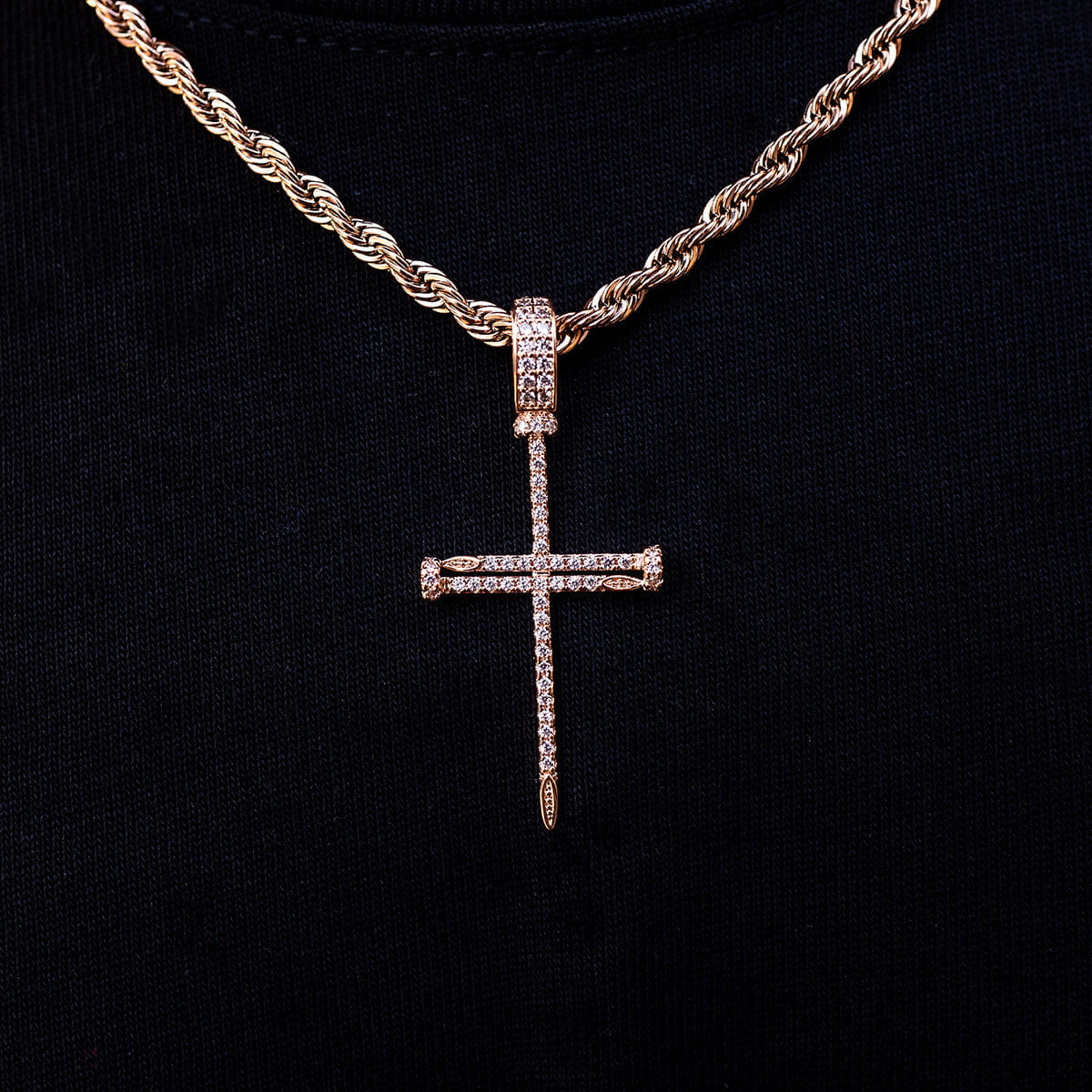 GLD PROMO Iced Nail Cross Pendant in Rose Gold