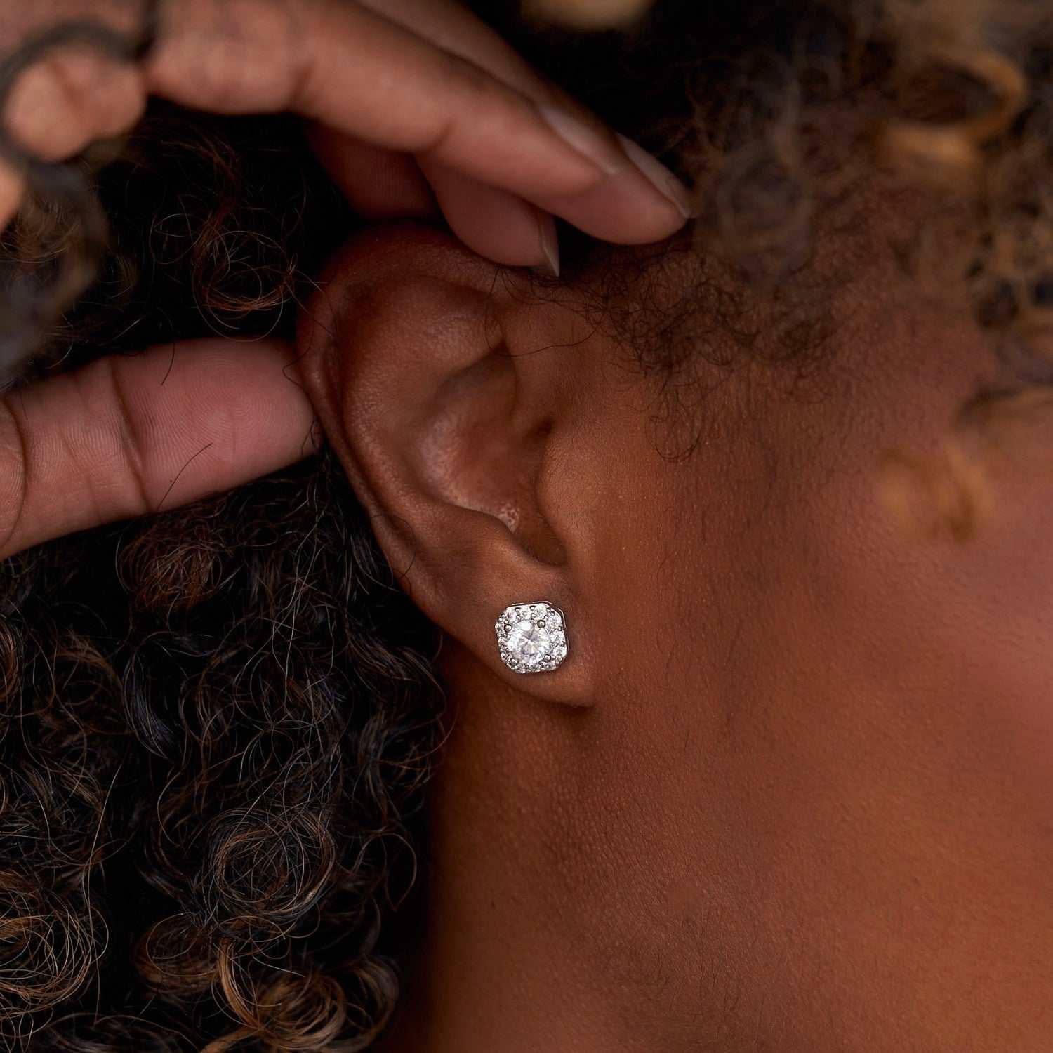 GLD Women Micro Clustered Diamond Earrings White Gold
