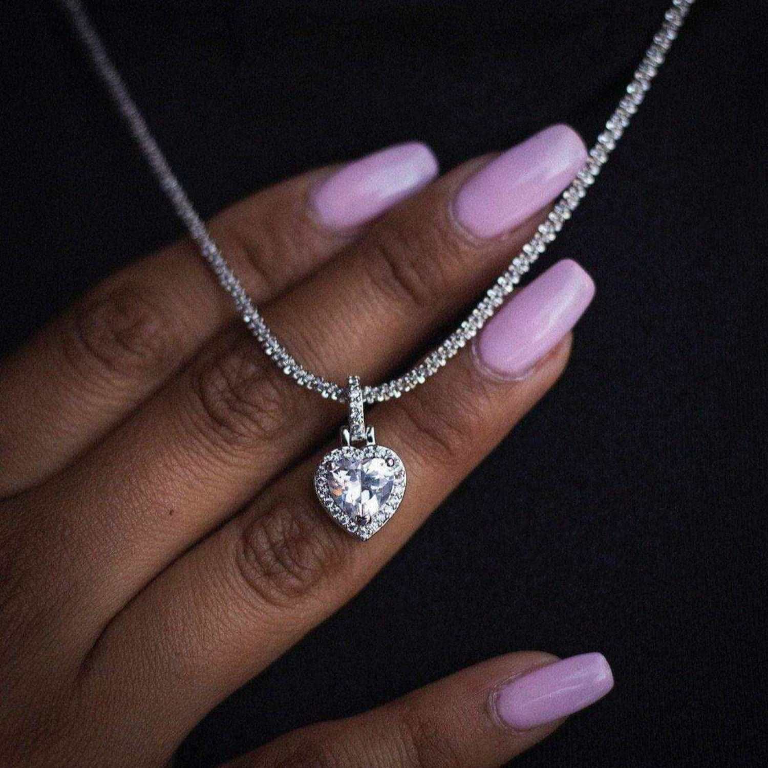 GLD Women Micro Iced Diamond Heart Pendant in White Gold
