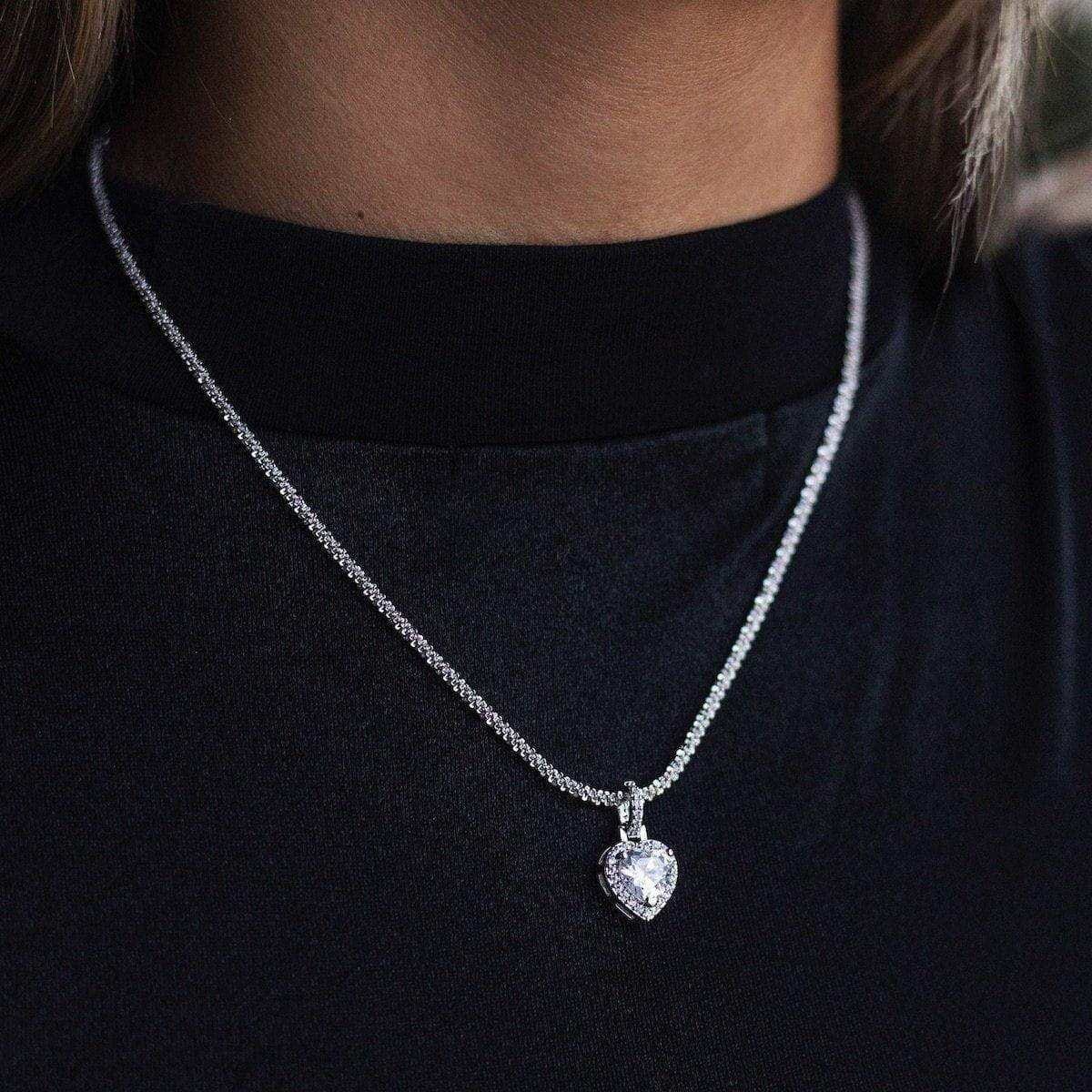 GLD Women Micro Iced Diamond Heart Pendant in White Gold