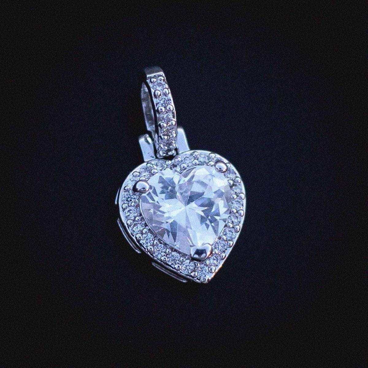 GLD Women Micro Iced Diamond Heart Pendant in White Gold