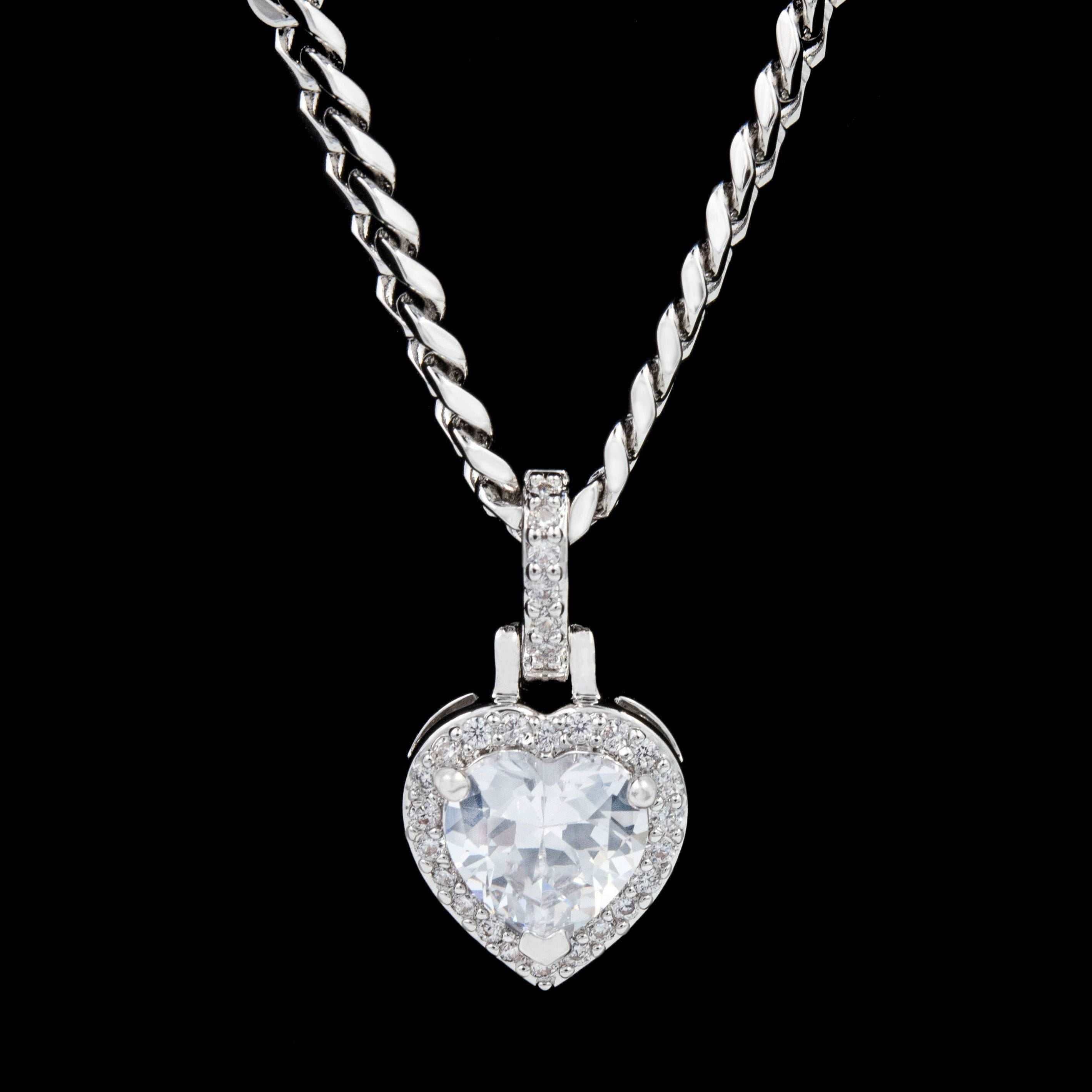 GLD Women Micro Iced Diamond Heart Pendant in White Gold