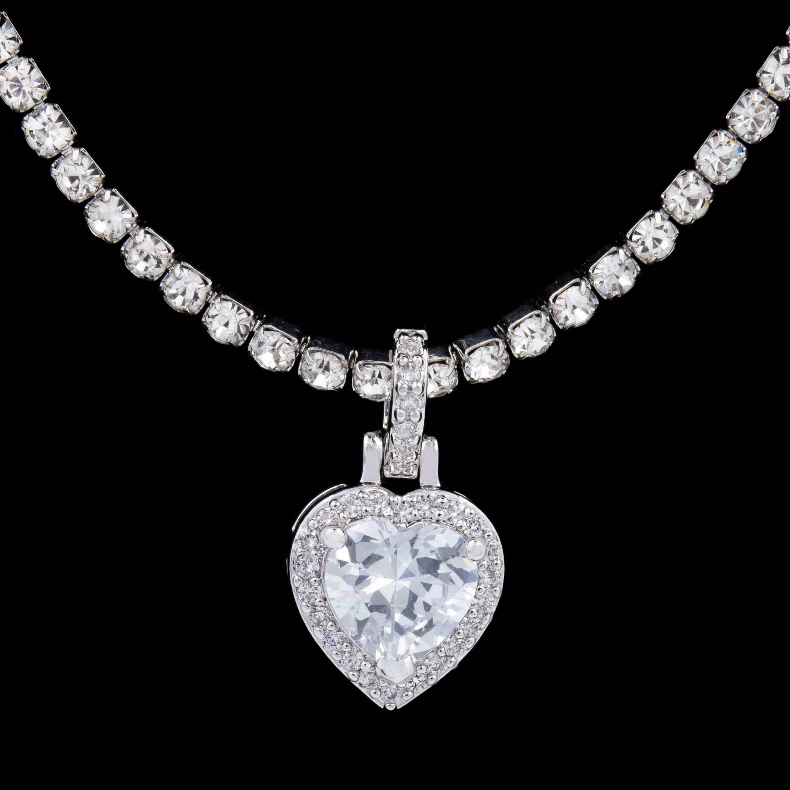 GLD Women Micro Iced Diamond Heart Pendant in White Gold