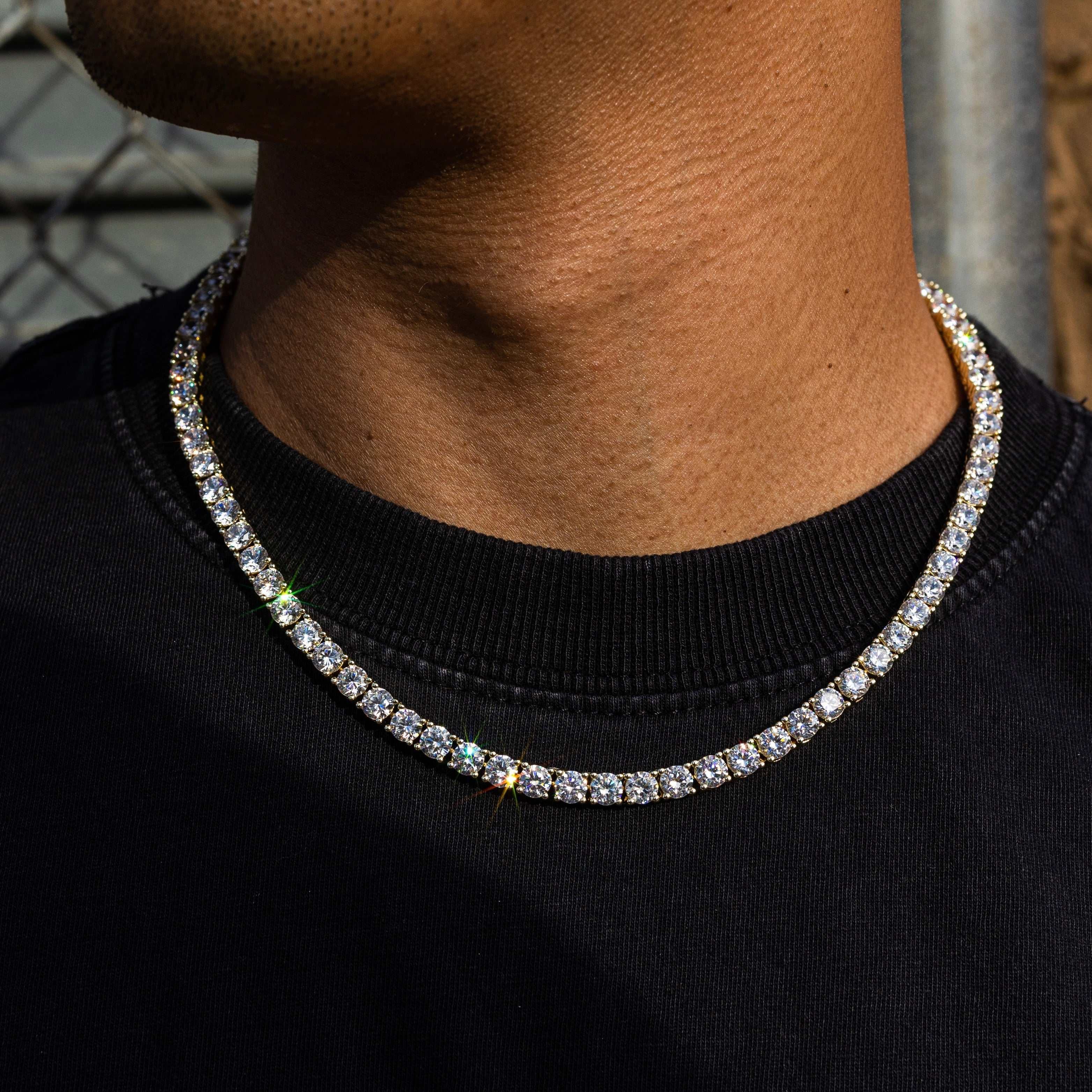 GLD Men Diamond Tennis Chain in Yellow Gold - 5 mm