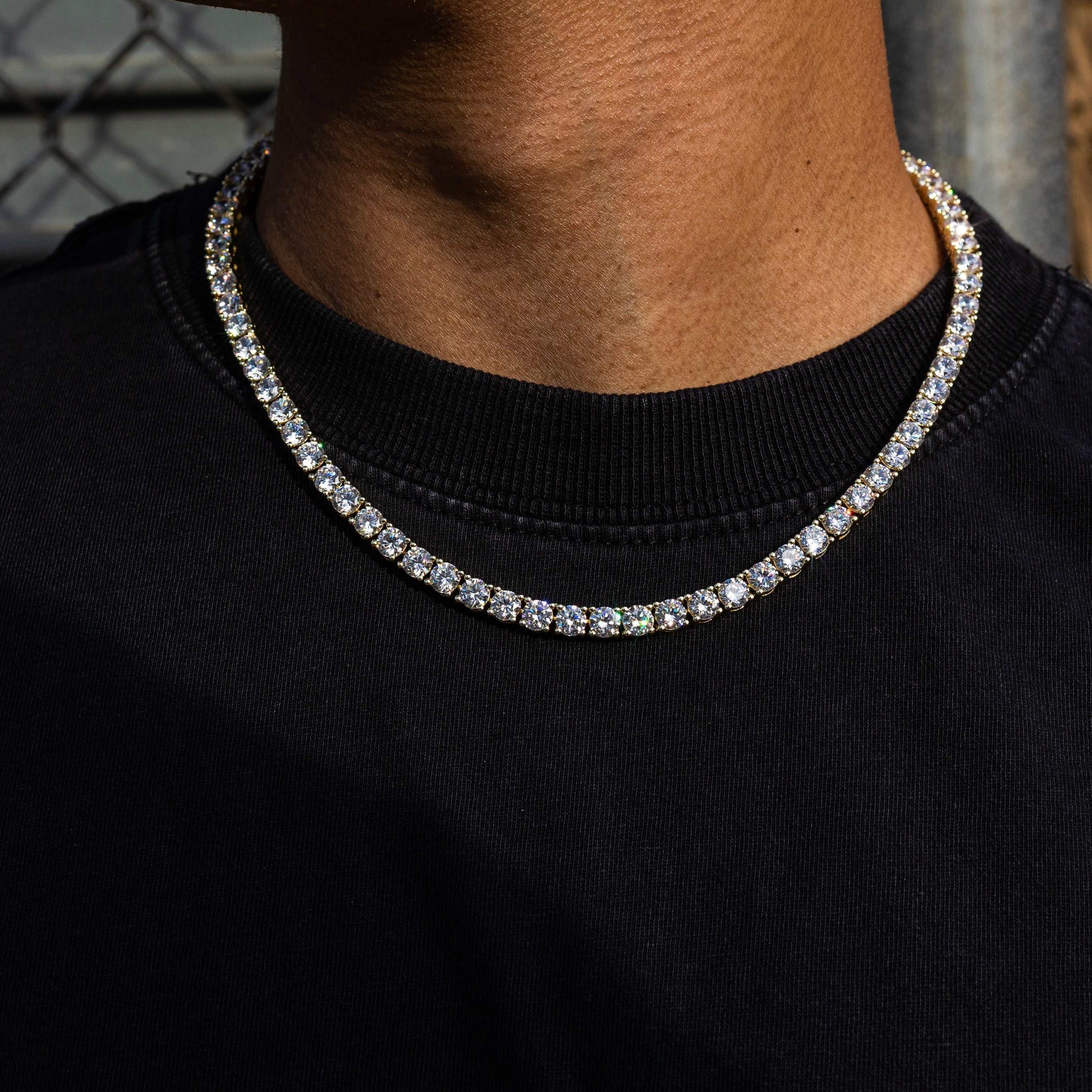 GLD Men Diamond Tennis Chain in Yellow Gold - 5 mm