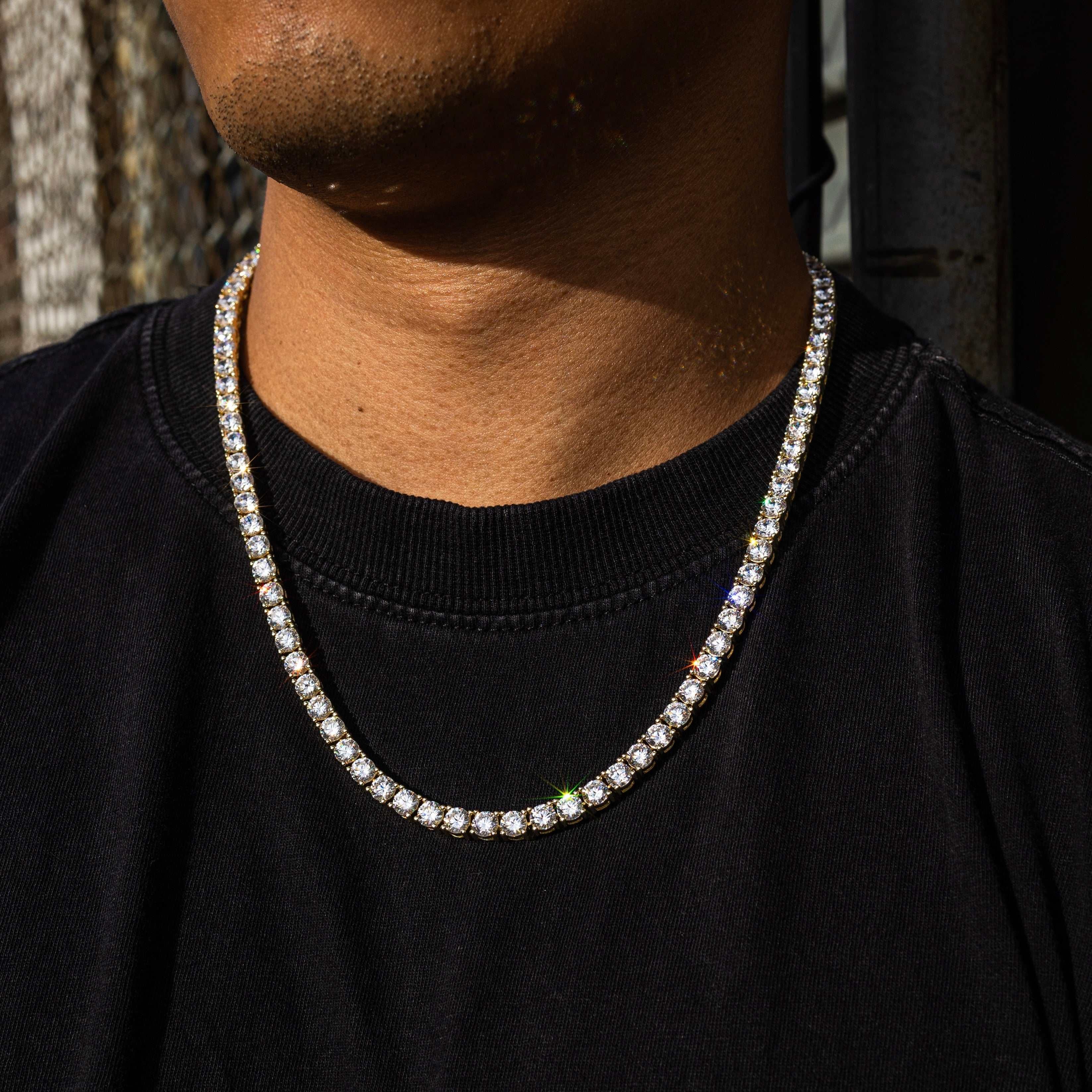 GLD Men Diamond Tennis Chain in Yellow Gold - 5 mm