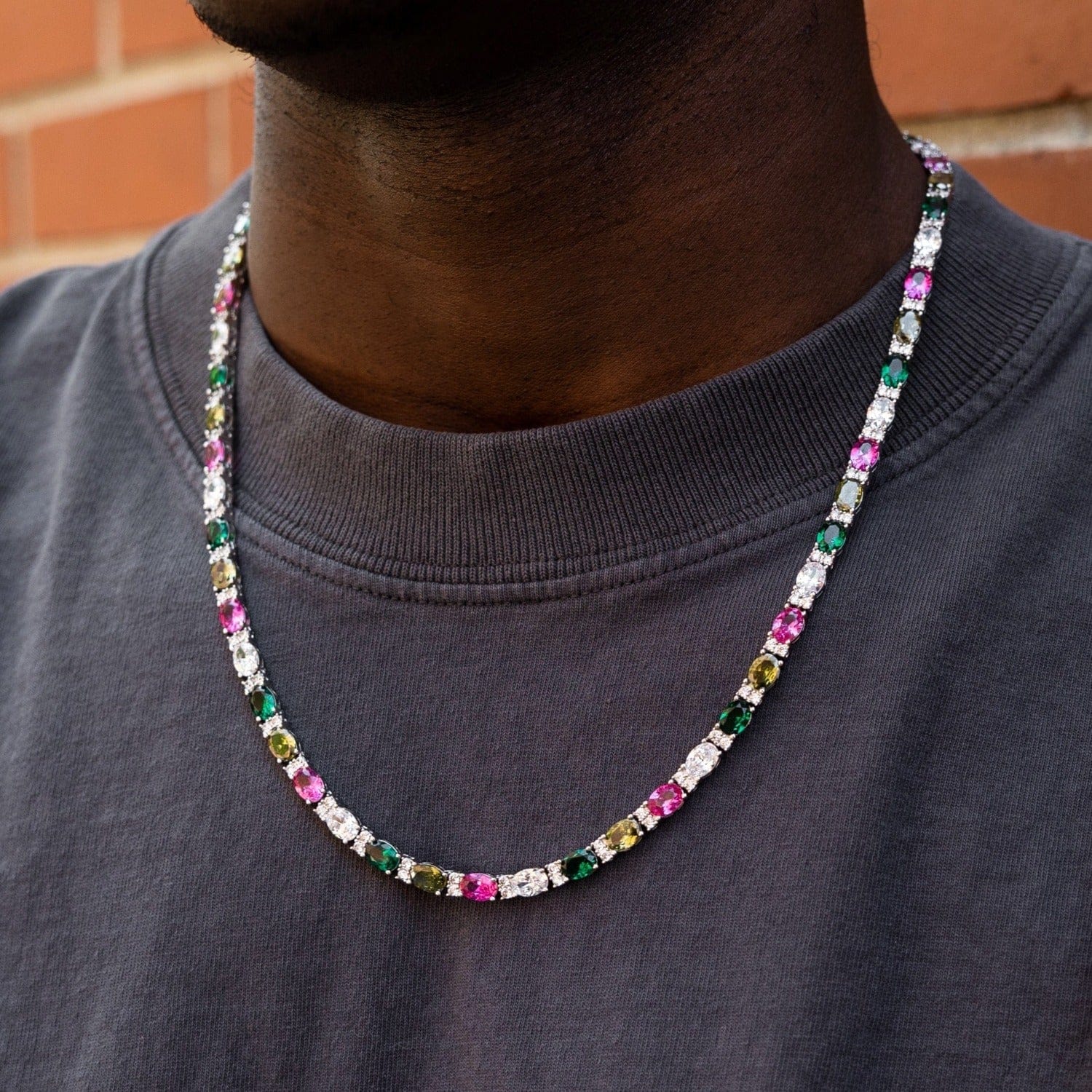 GLD Men Multicolor Mixed Oval Cut Tennis Chain - 5 mm