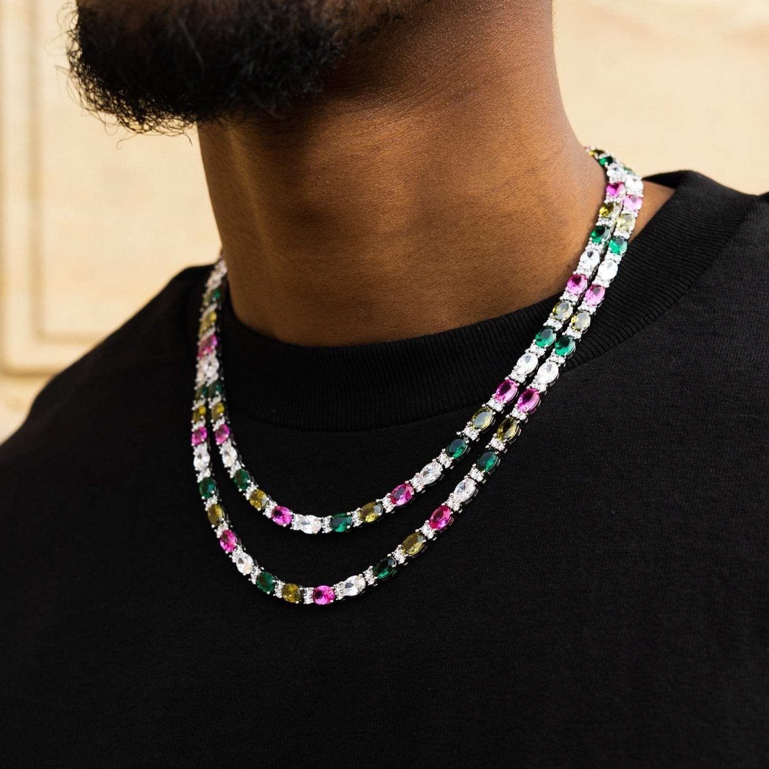 GLD Men Multicolor Mixed Oval Cut Tennis Chain - 5 mm