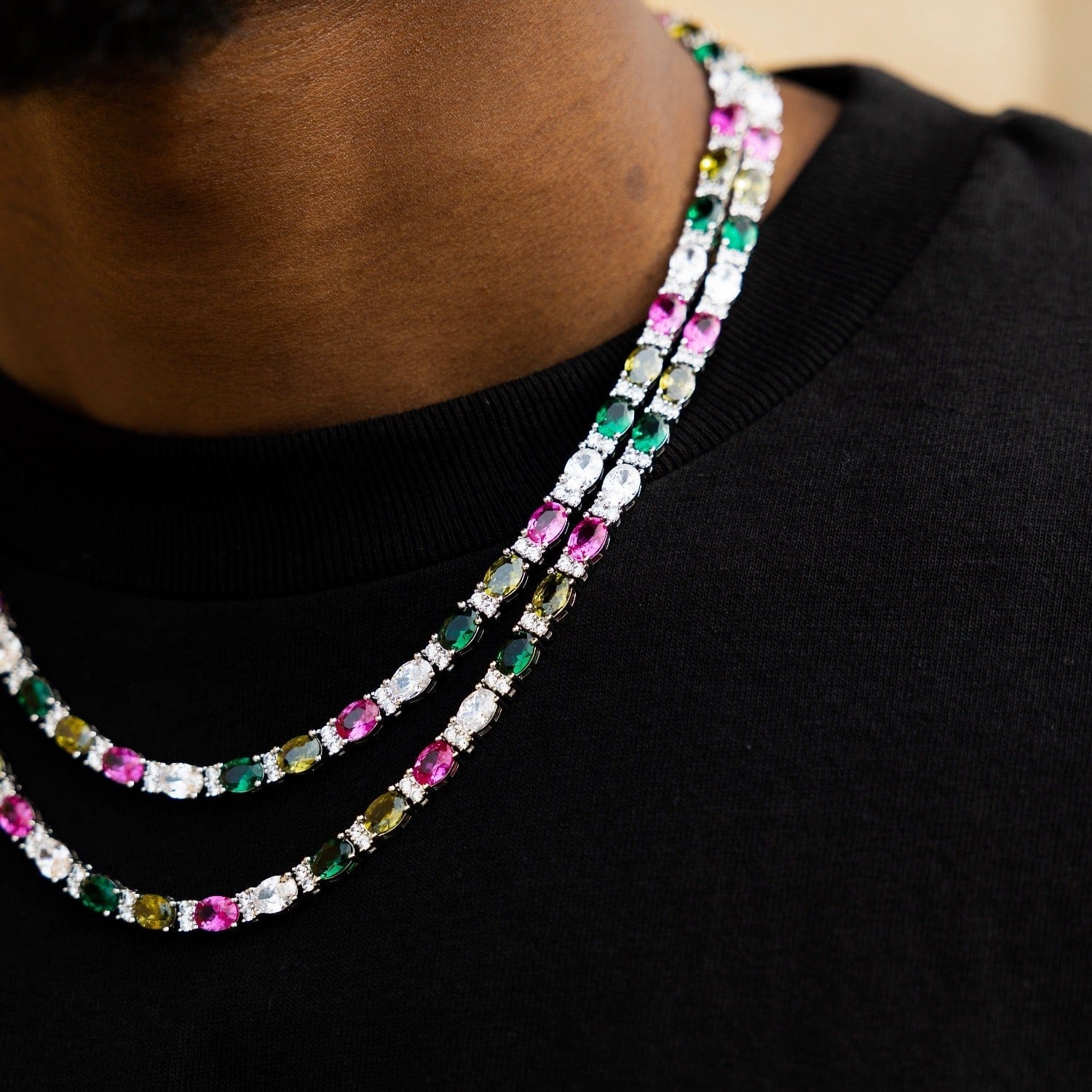 GLD Men Multicolor Mixed Oval Cut Tennis Chain - 5 mm