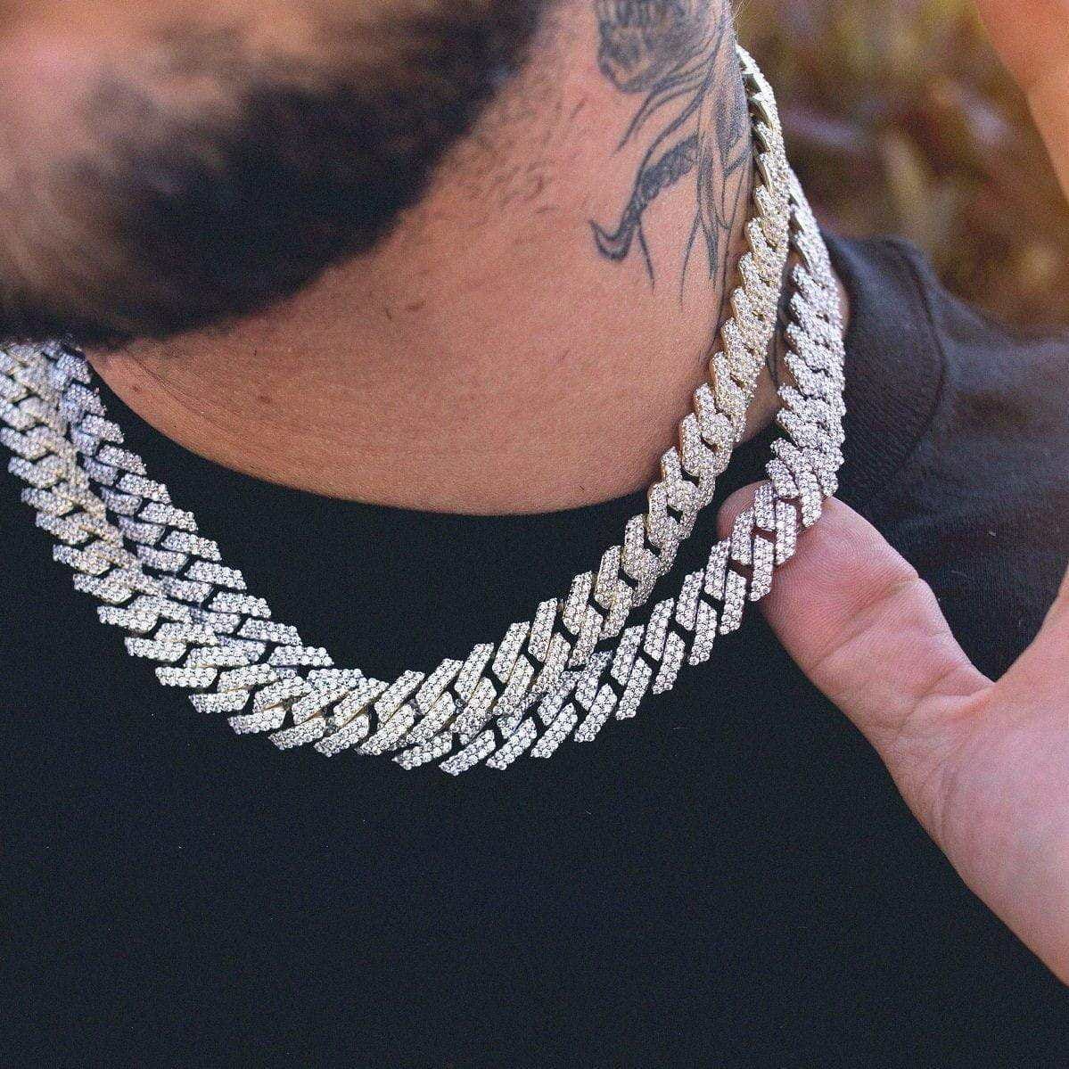 GLD Men Diamond Prong Link Chain in Yellow Gold - 12 mm