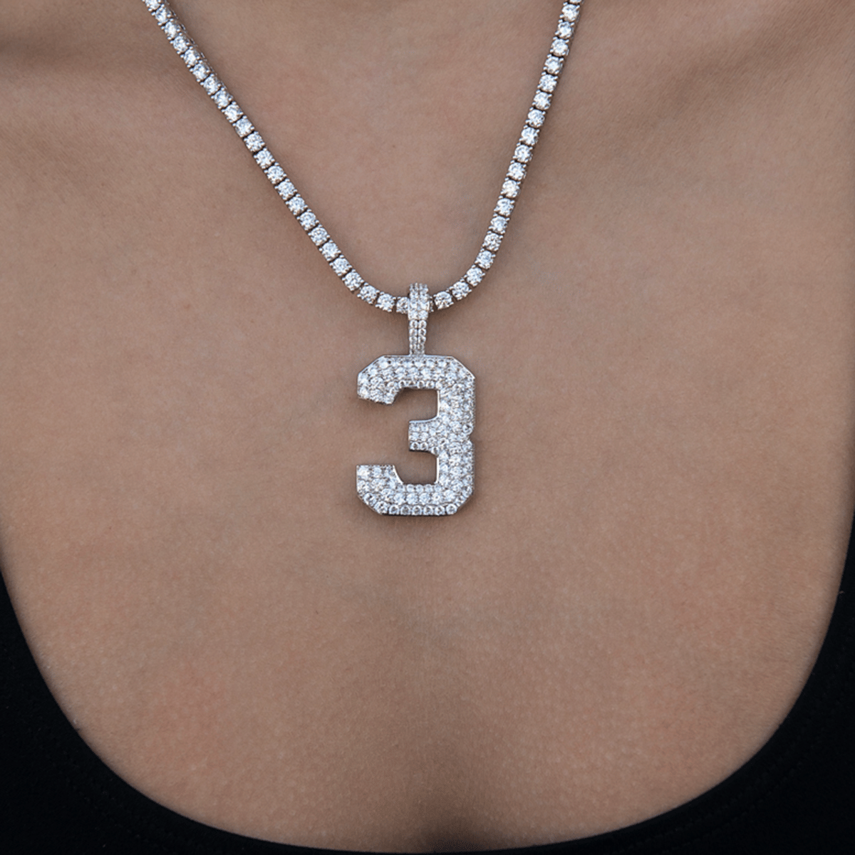 GLD PROMO - WOMEN Pave Number Pendants in White Gold
