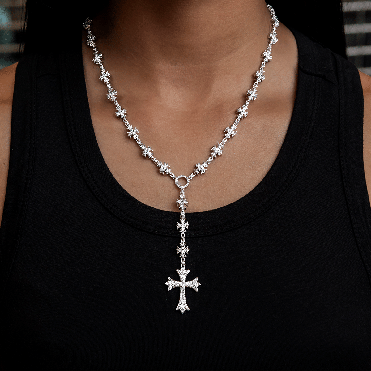 GLD PROMO - WOMEN Flared Cross Rosary Necklace