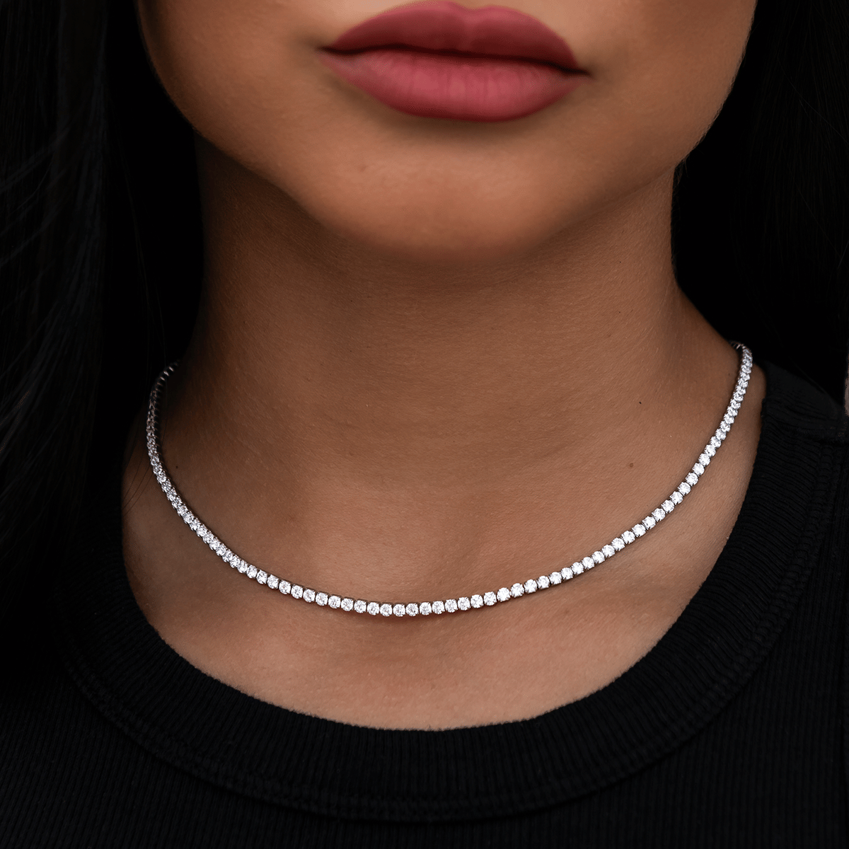 GLD PROMO SETS - WOMEN Micro Tennis Necklace in White Gold