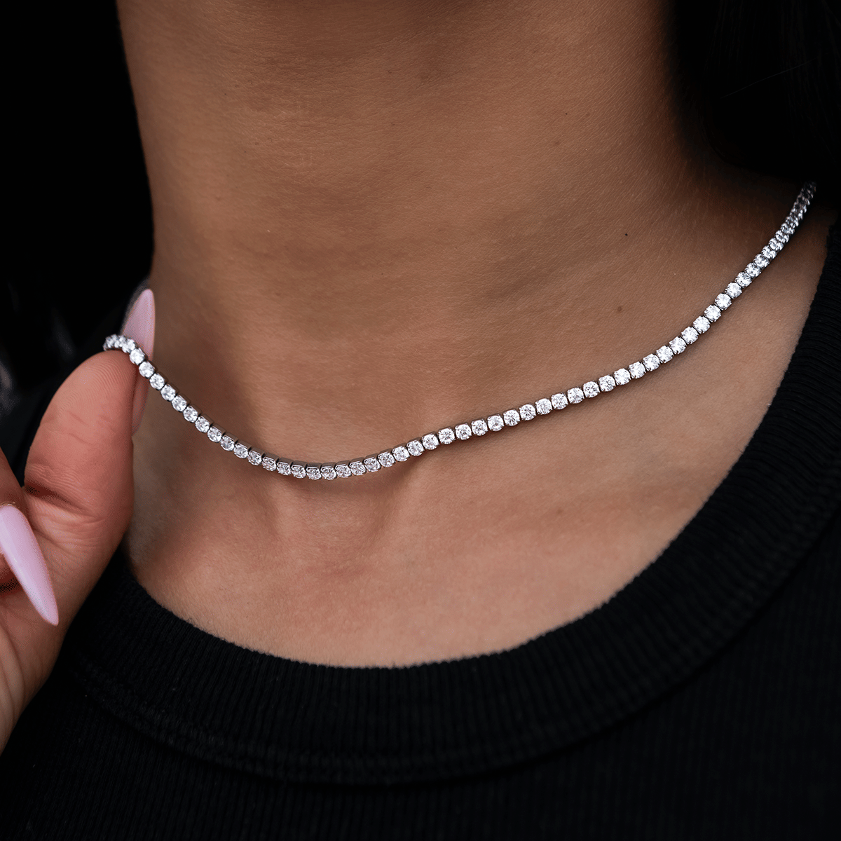 GLD PROMO SETS - WOMEN Micro Tennis Necklace in White Gold