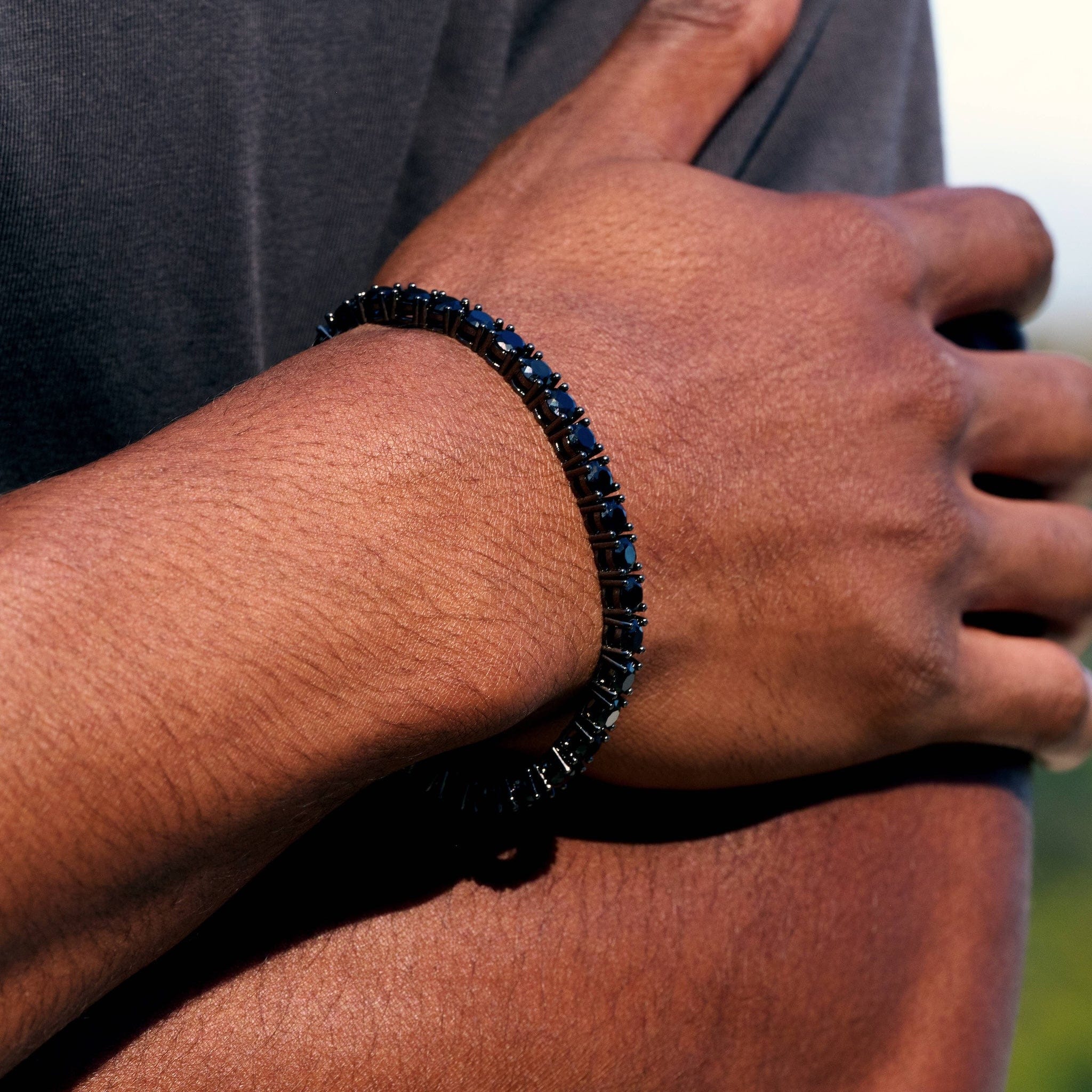 GLD Men Black Diamond Tennis Chain Bracelet in Black - 5 mm