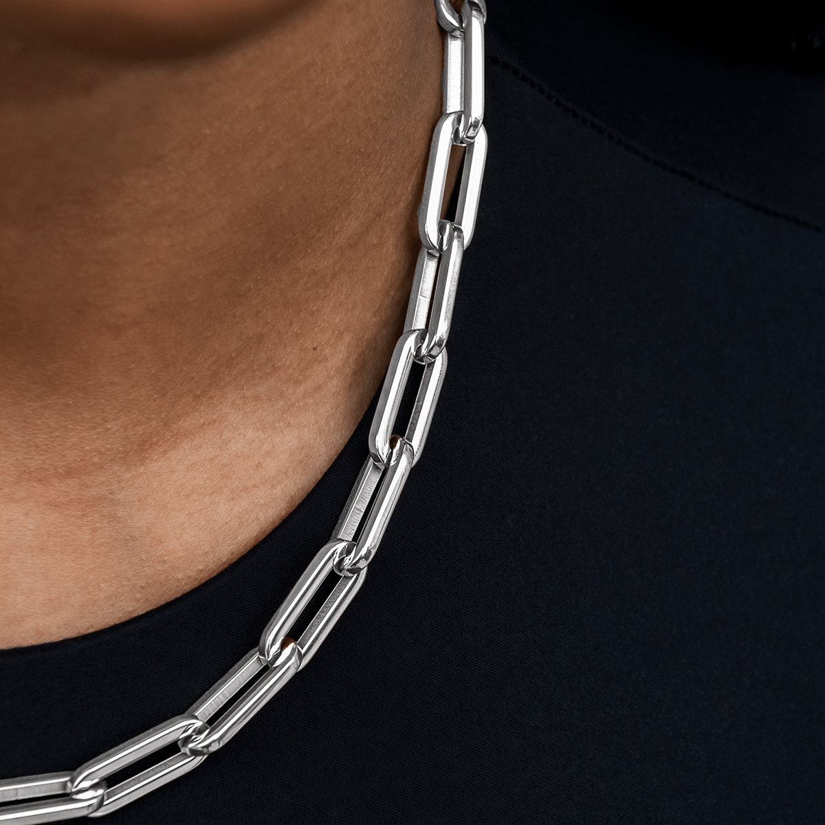 GLD PROMO - WOMEN Paper Clip Necklace in White Gold - 8 mm