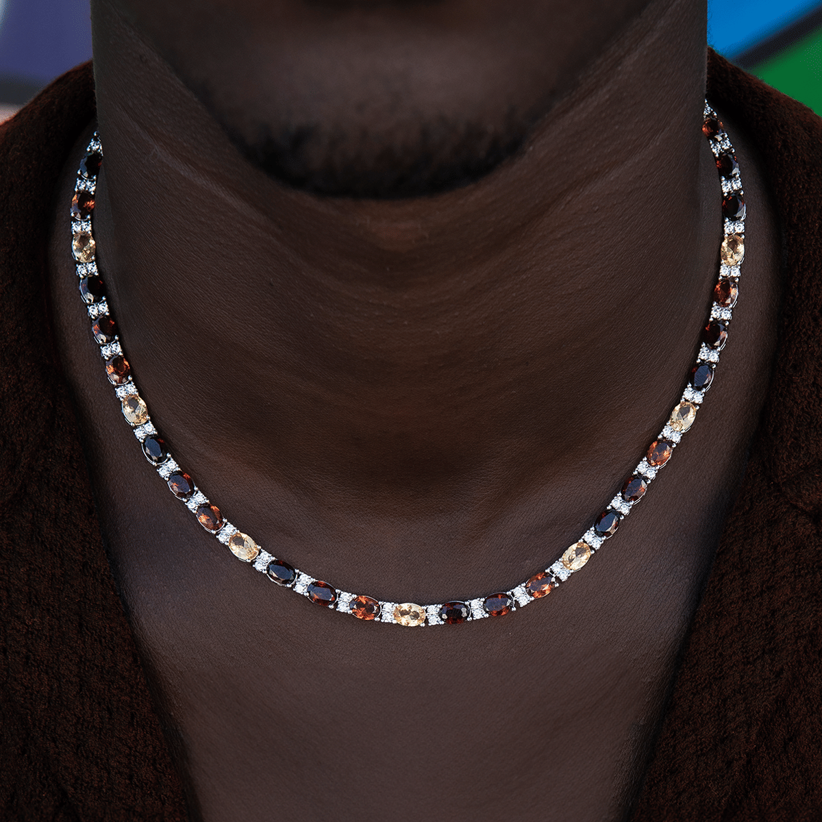 GLD Promo Multicolor Mixed Oval Cut Tennis Tonal Brown Stones Chain - 5 mm