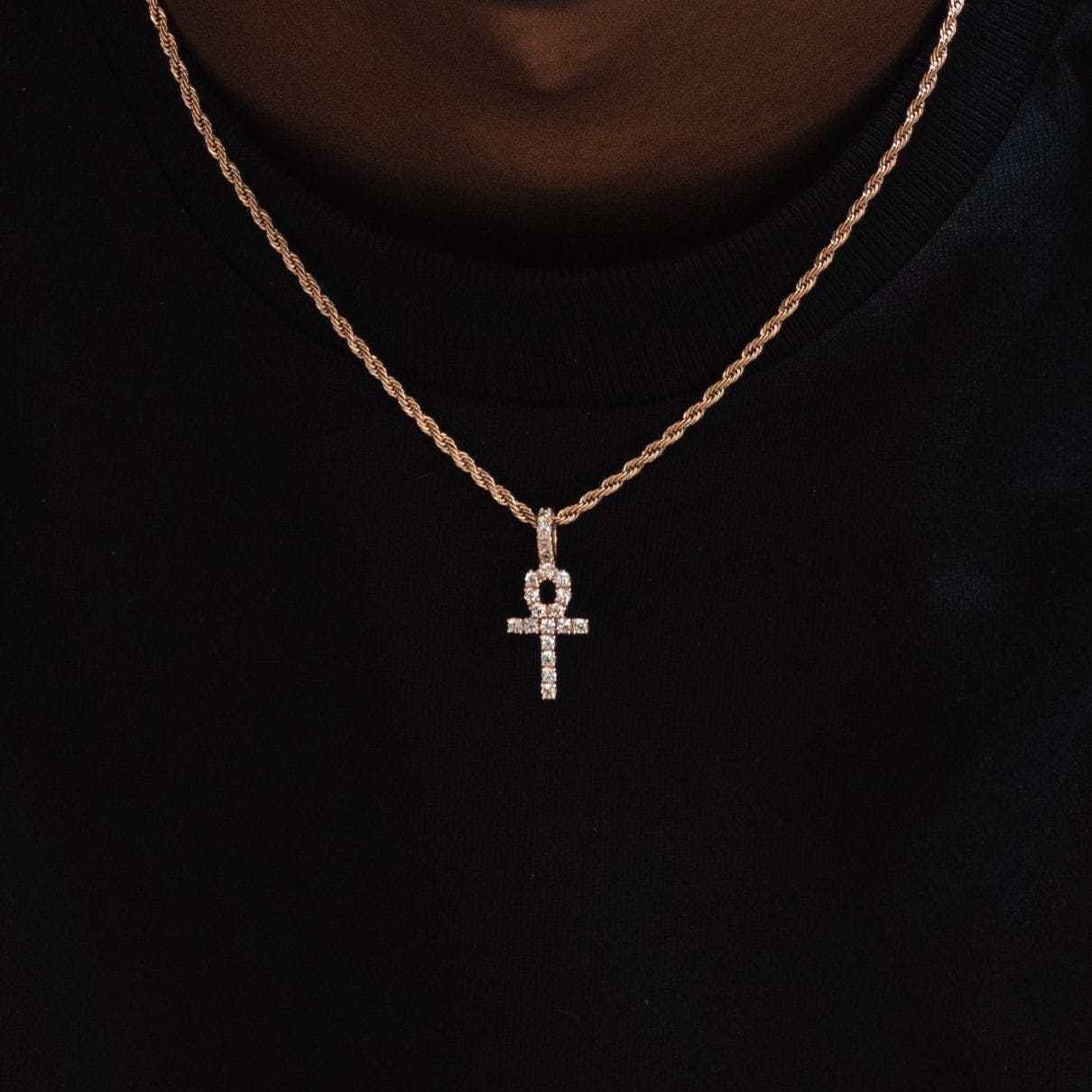GLD Promo Micro Iced Ankh Cross Pendant in Yellow Gold