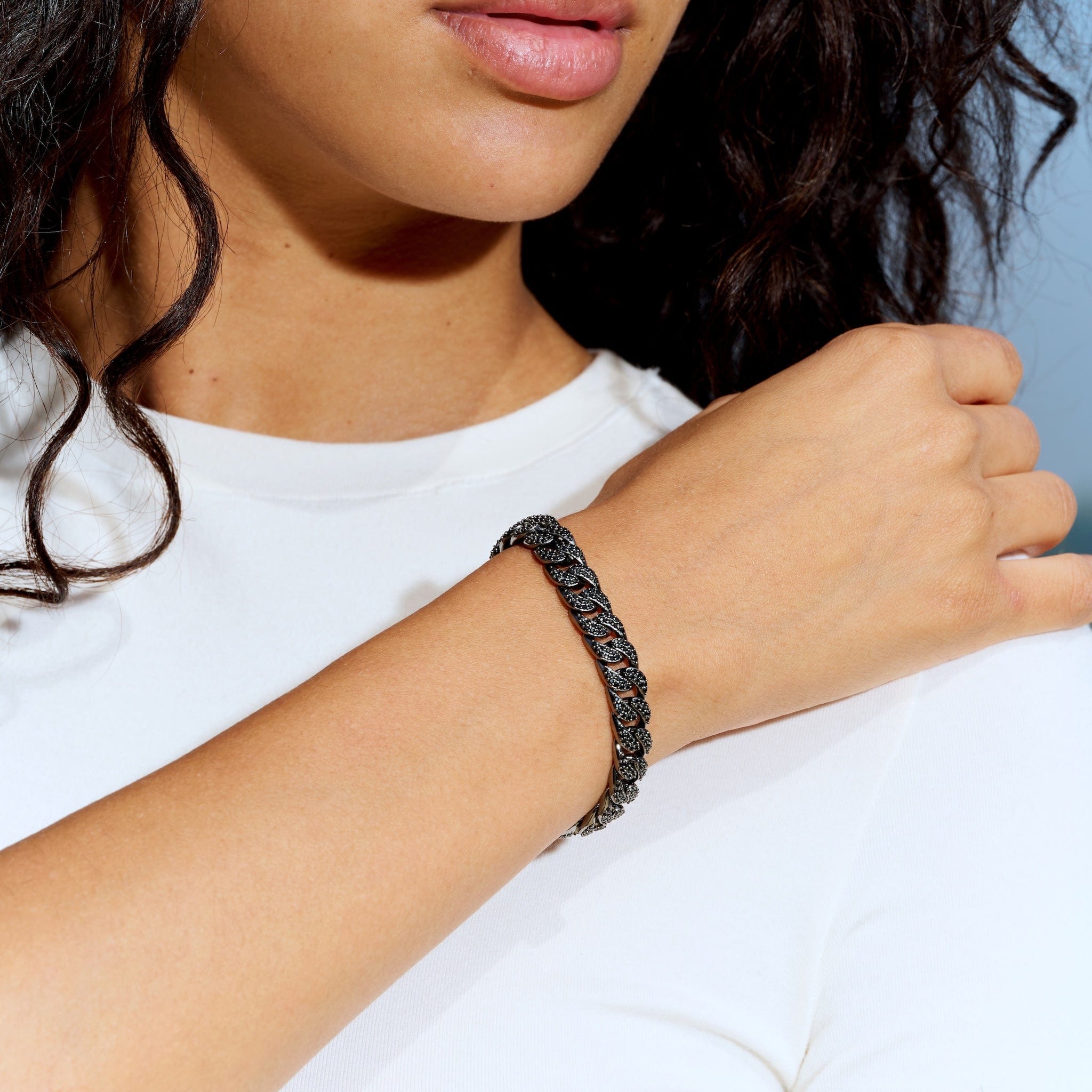 GLD Women Black Diamond Cuban Chain Bracelet in Black - 8.5 mm