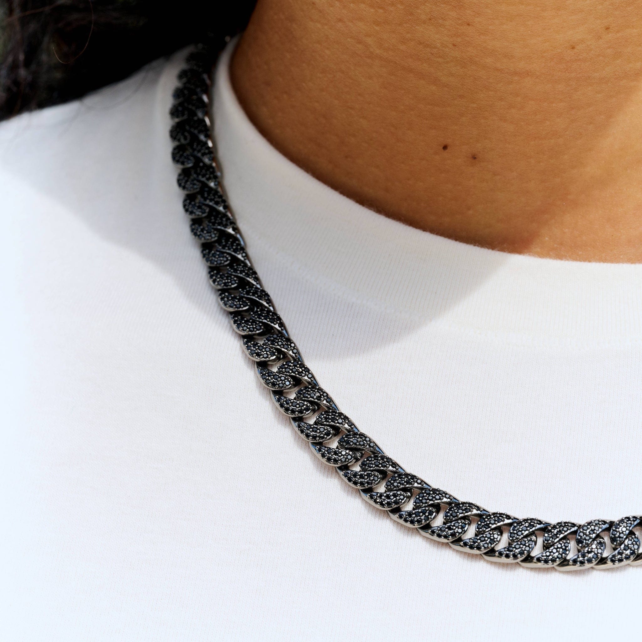 GLD Women Black Diamond Cuban Necklace in Black - 8.5 mm