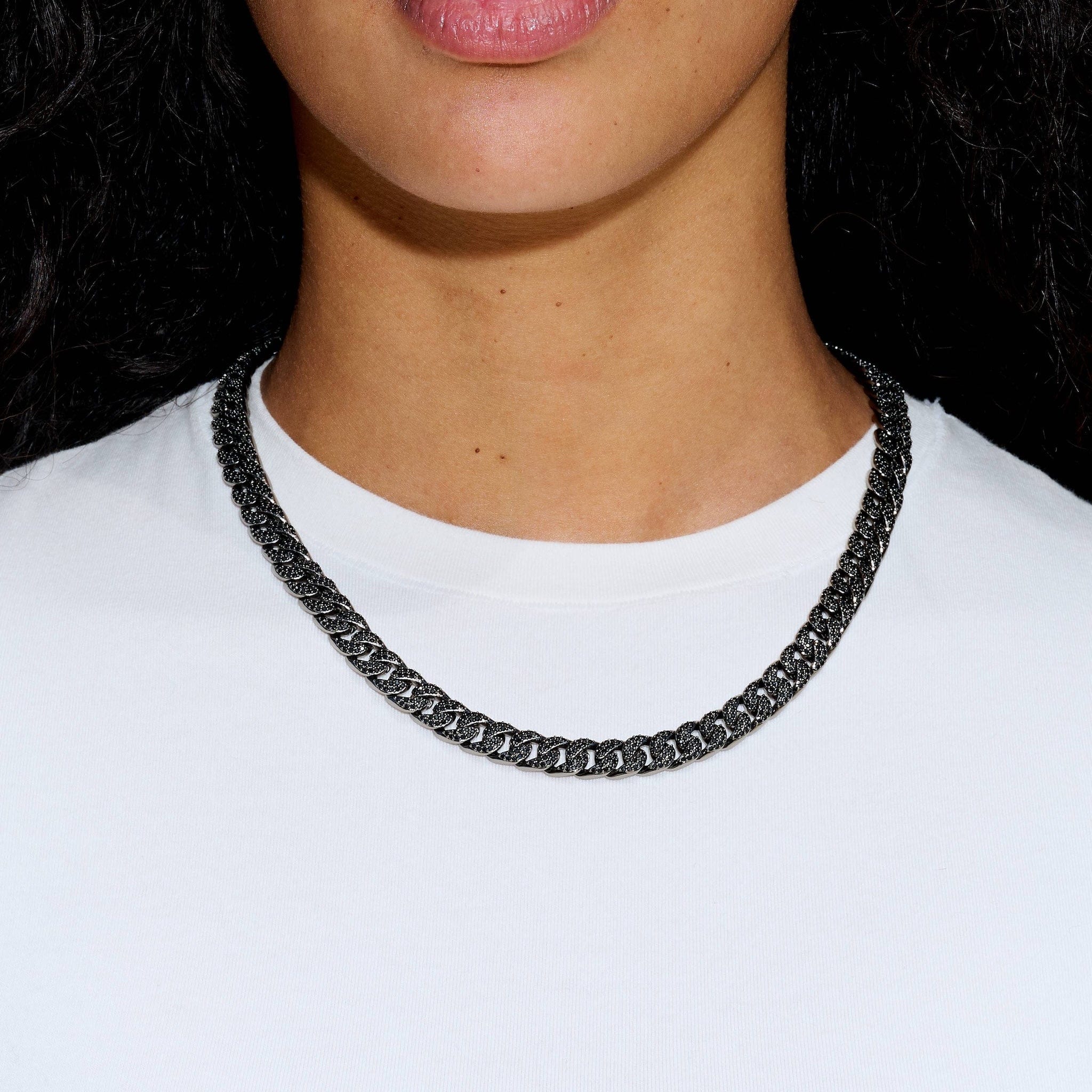 GLD Women Black Diamond Cuban Necklace in Black - 8.5 mm