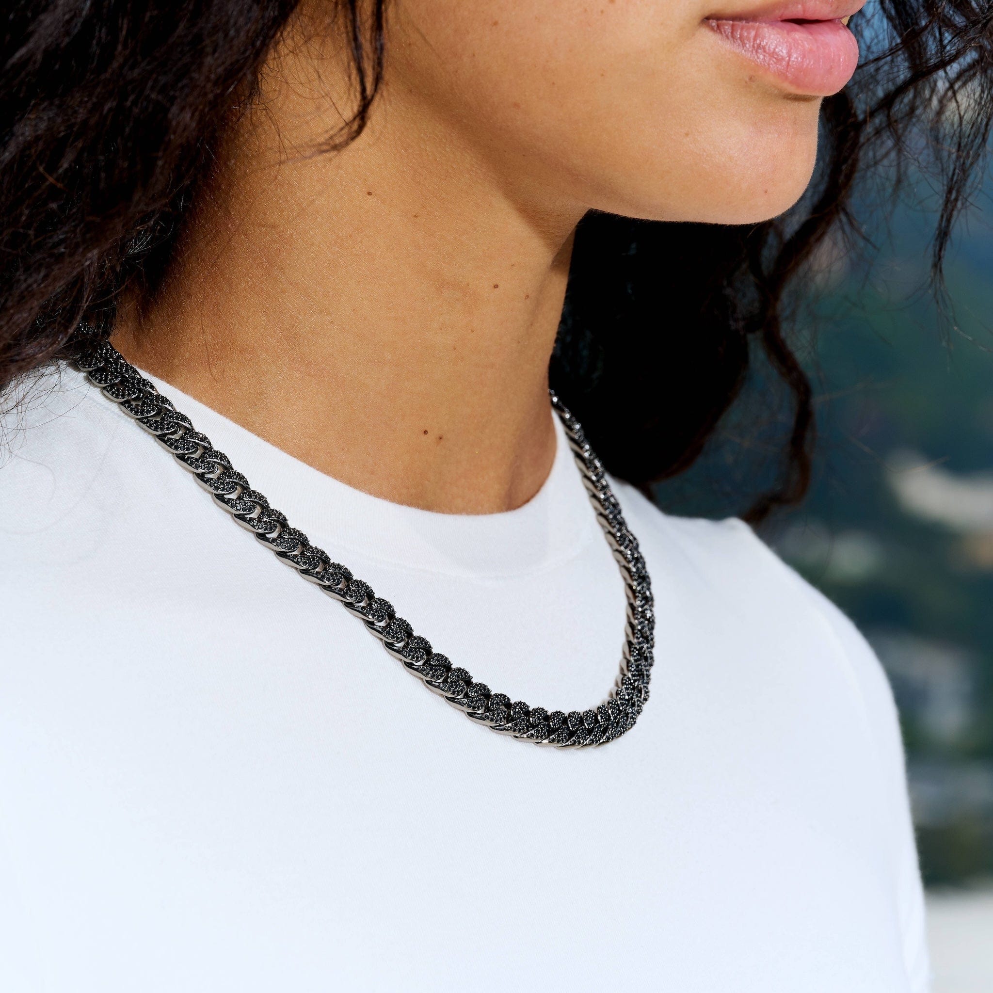 GLD Women Black Diamond Cuban Necklace in Black - 8.5 mm
