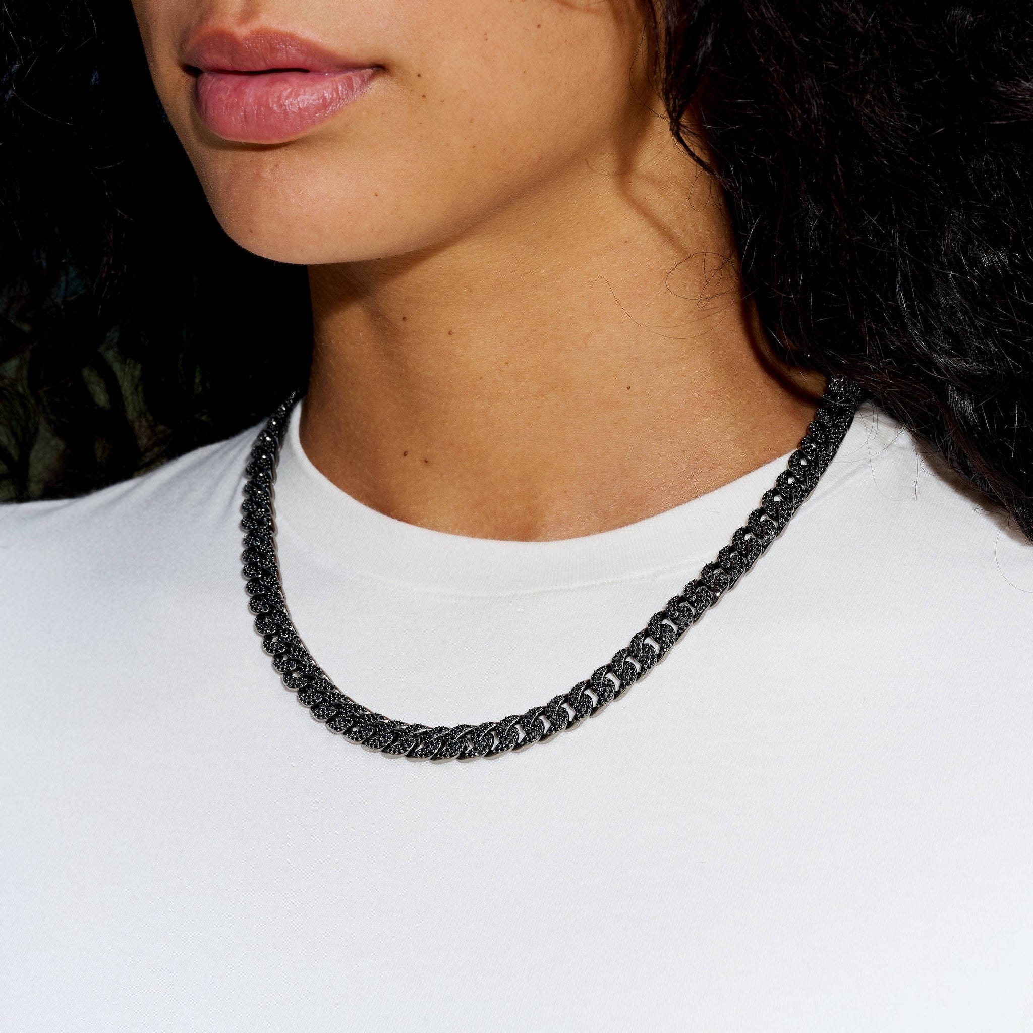 GLD Women Black Diamond Cuban Necklace in Black - 8.5 mm