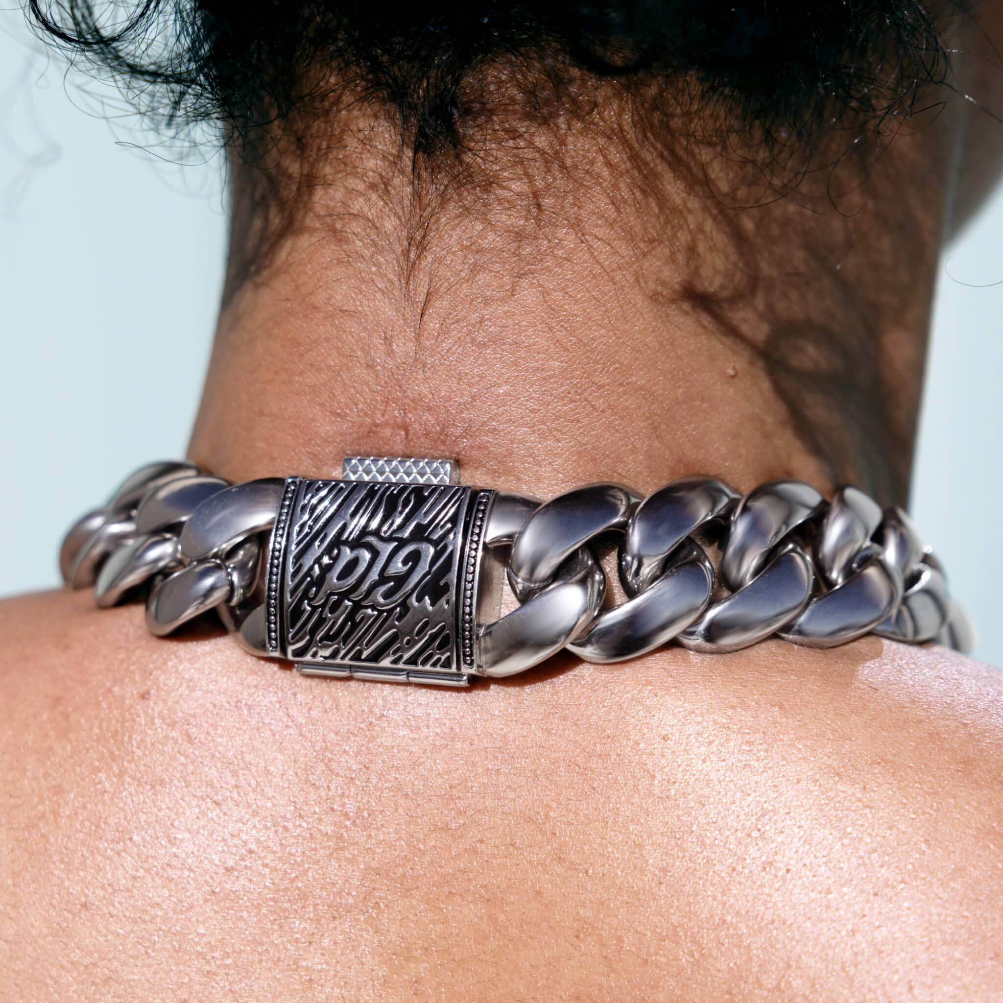 GLD Women Miami Cuban Chain Necklace in White Gold - 25 mm