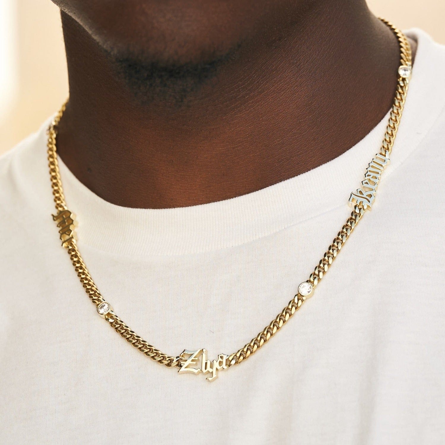 GLD Men Gothic Stationed Cuban Custom Chain
