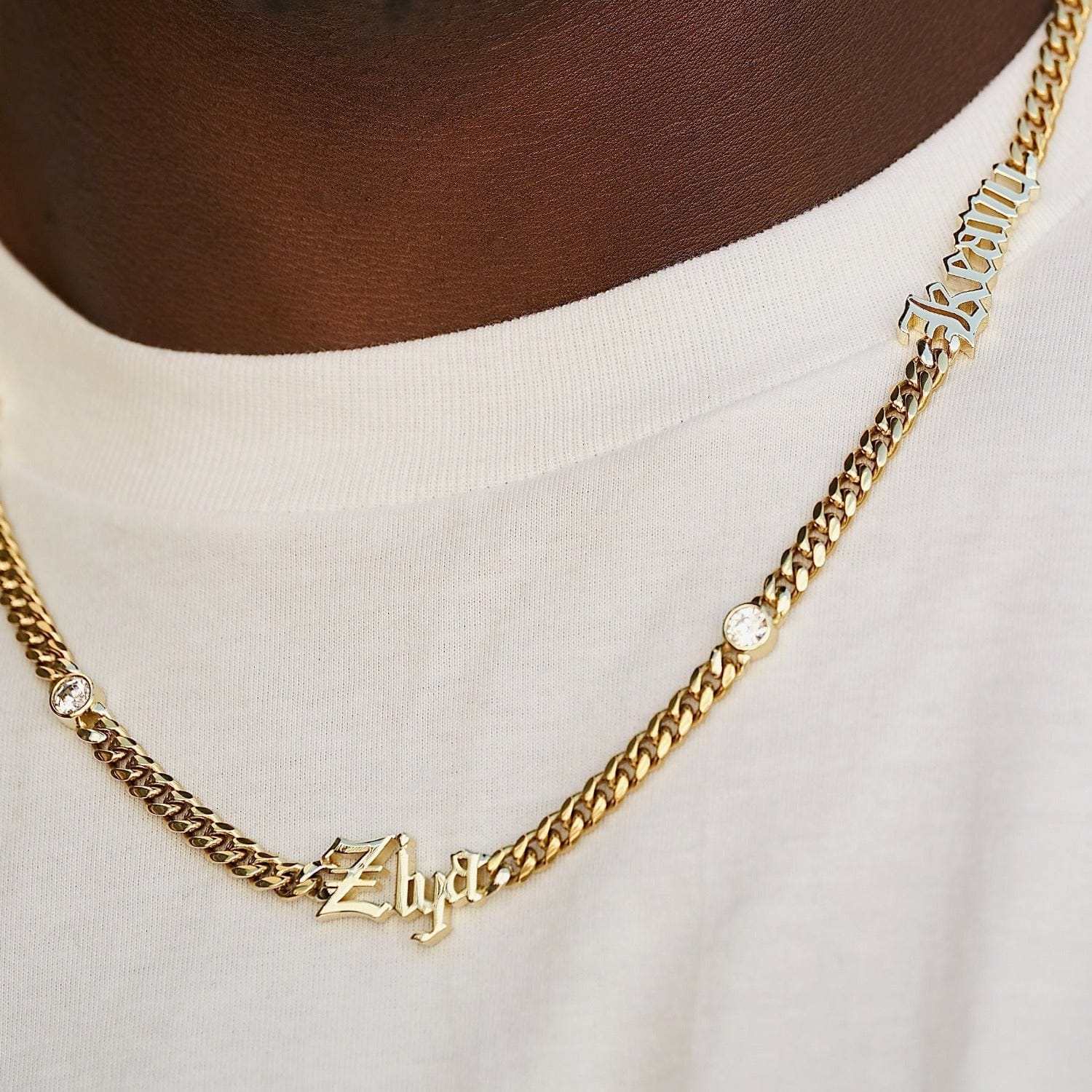 GLD Men Gothic Stationed Cuban Custom Chain