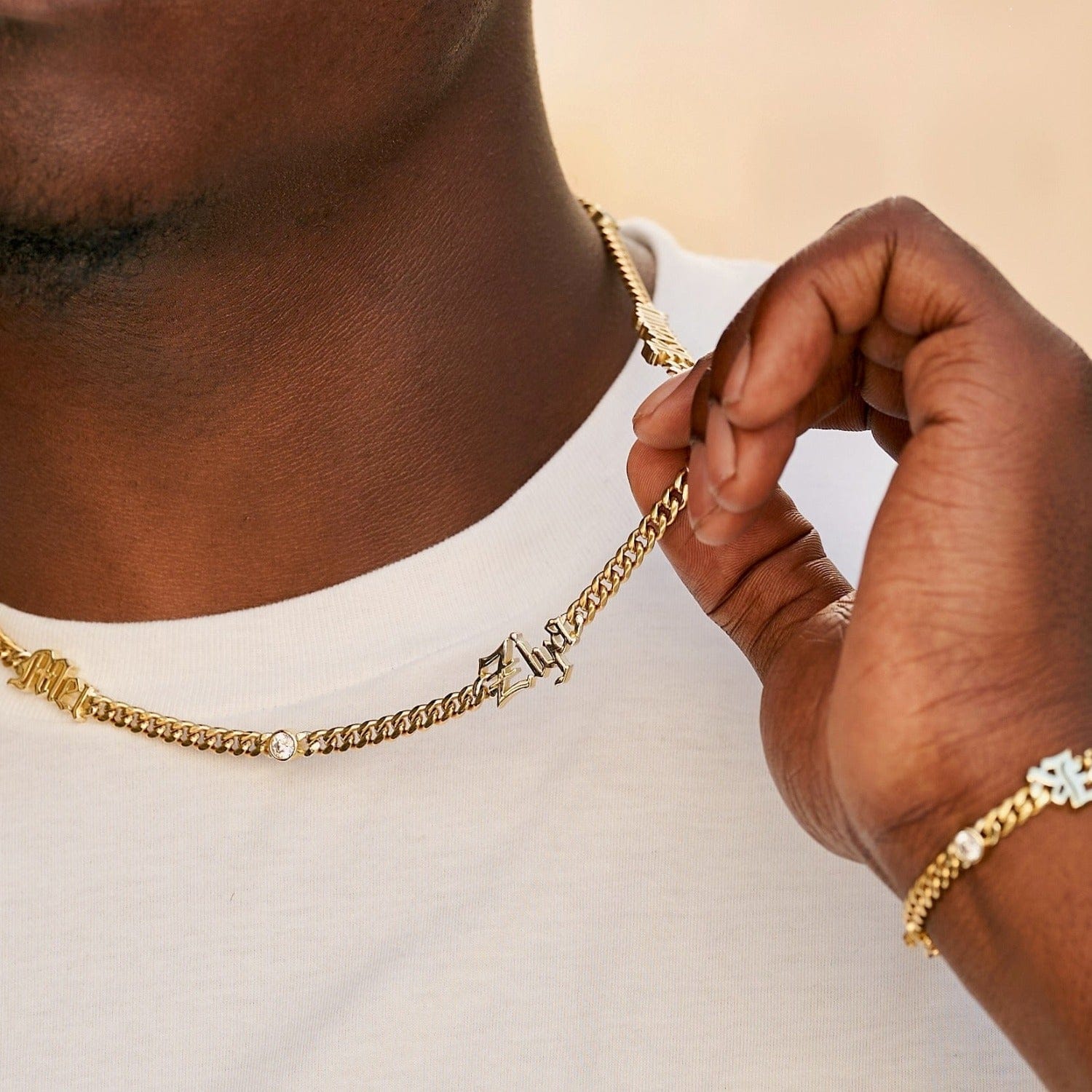 GLD Men Gothic Stationed Cuban Custom Chain