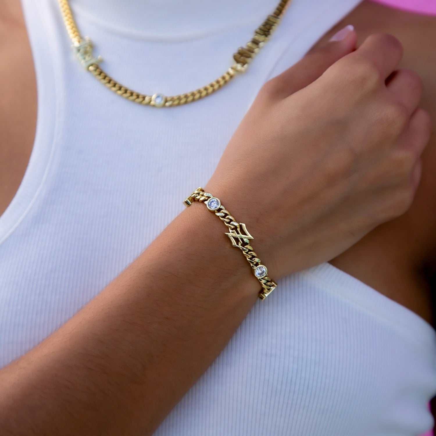 GLD Women Gothic Stationed Cuban Custom Bracelet
