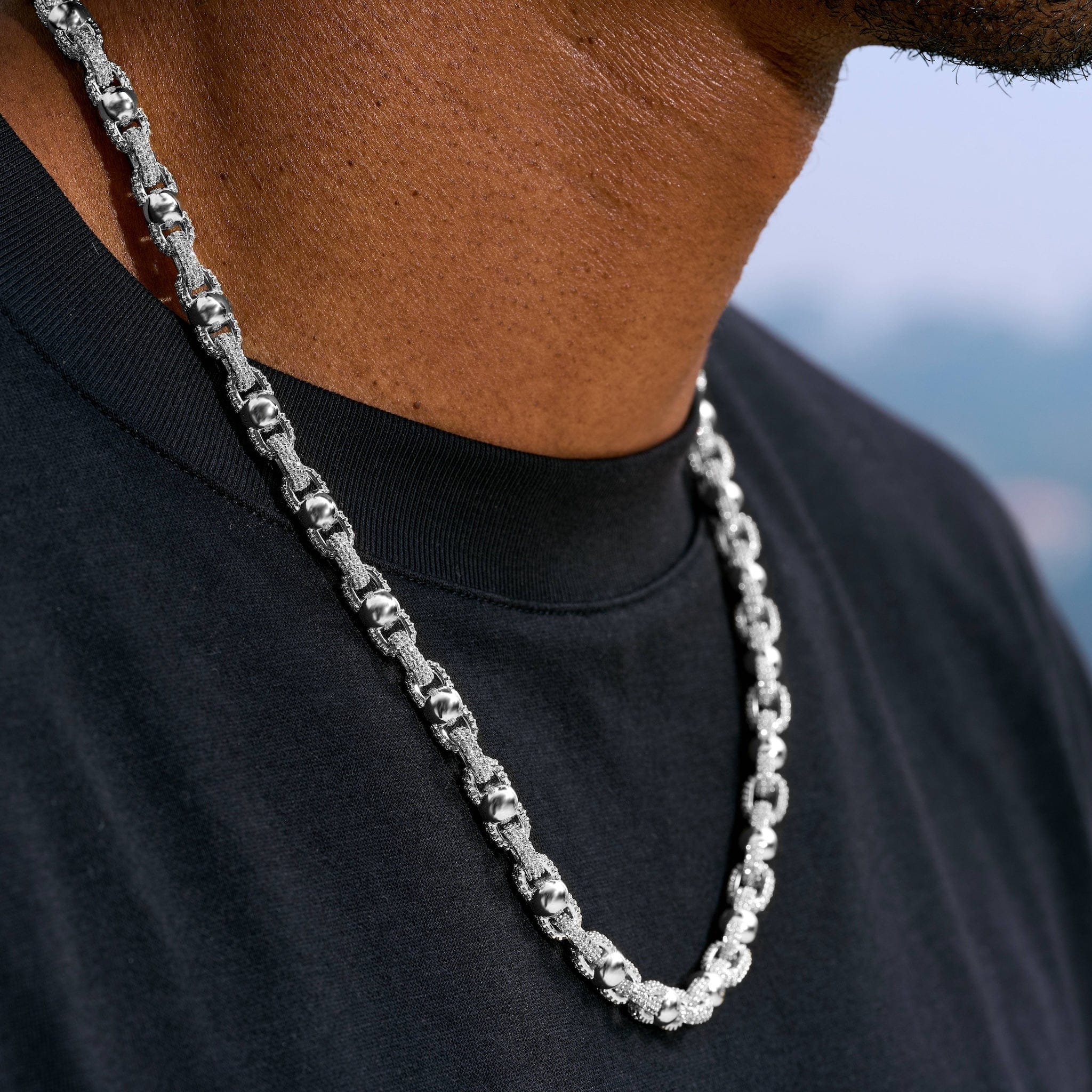 GLD Men Iced Plain Ball Chain Necklace in White Gold - 6 mm
