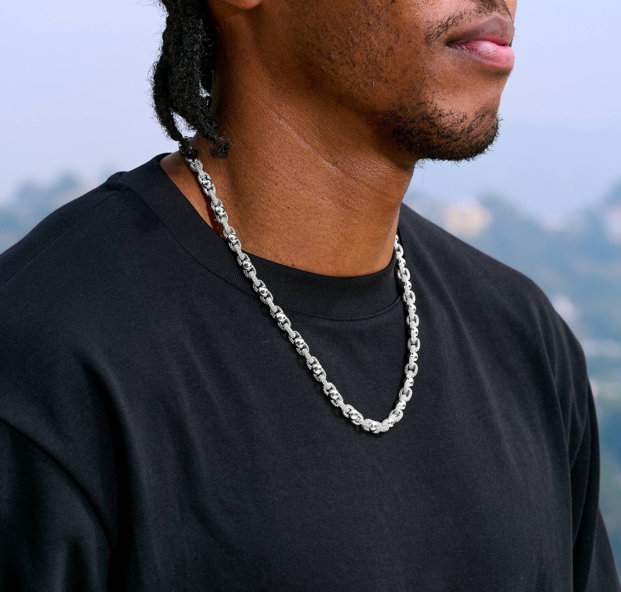 GLD Men Iced Plain Ball Chain Necklace in White Gold - 6 mm
