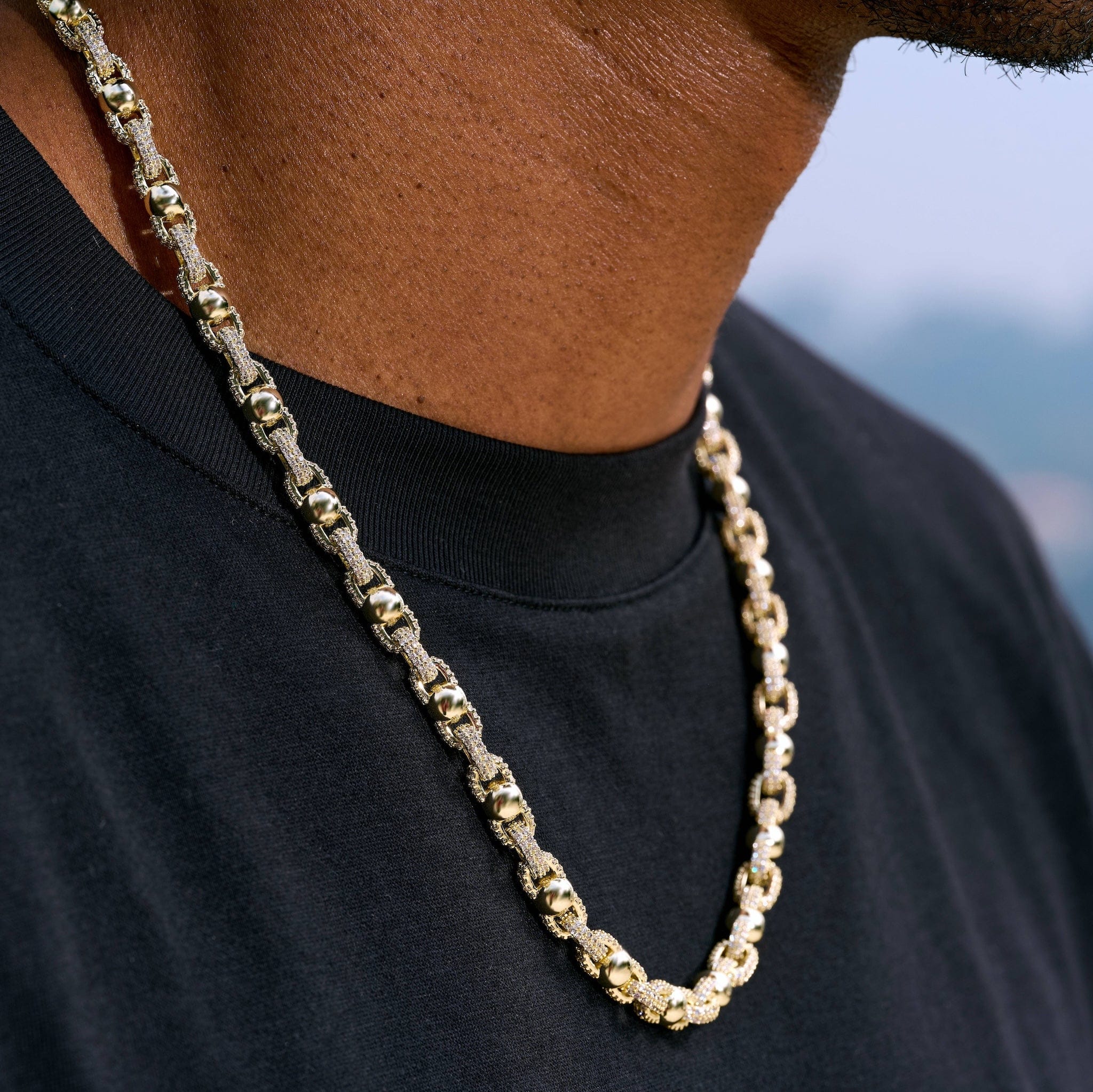 GLD Men Iced Plain Ball Chain Necklace in Yellow Gold - 6 mm