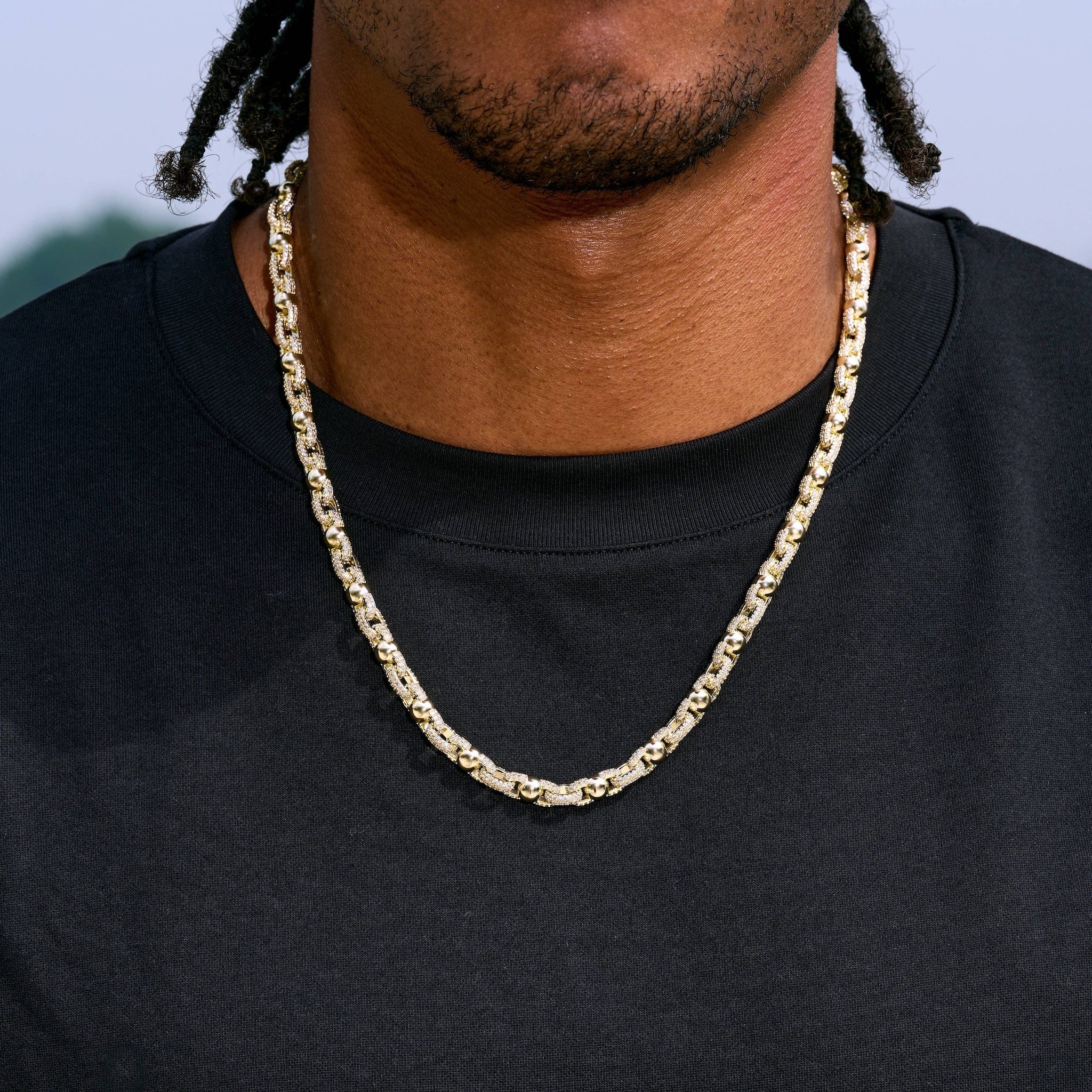 GLD Men Iced Plain Ball Chain Necklace in Yellow Gold - 6 mm