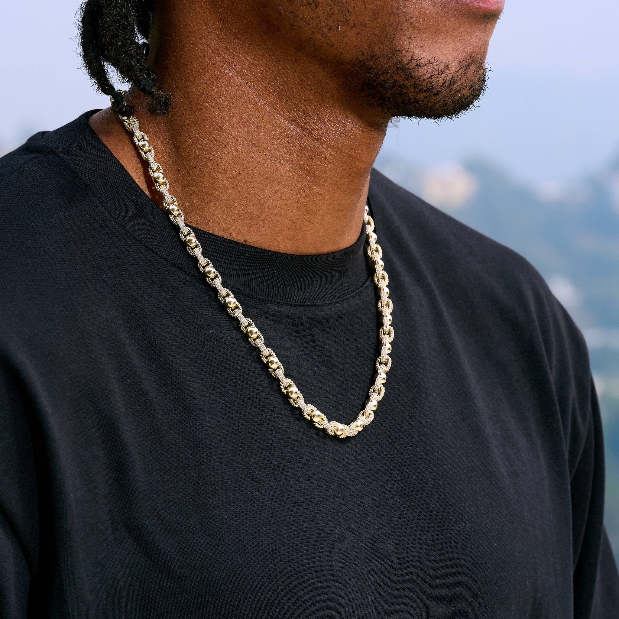 GLD Men Iced Plain Ball Chain Necklace in Yellow Gold - 6 mm