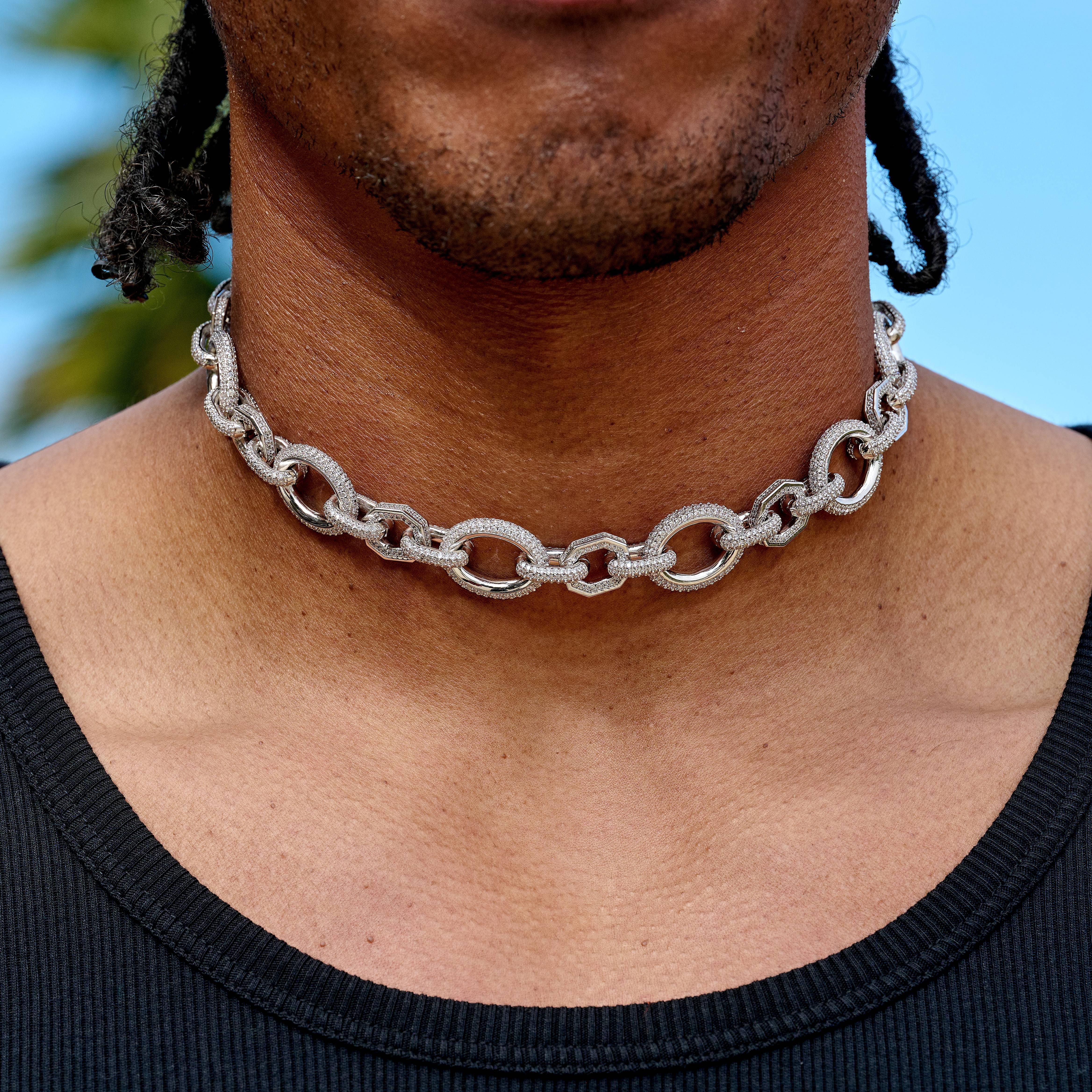 GLD Men Iced Loop Infinity Adjustable Chain in White Gold - 18 mm