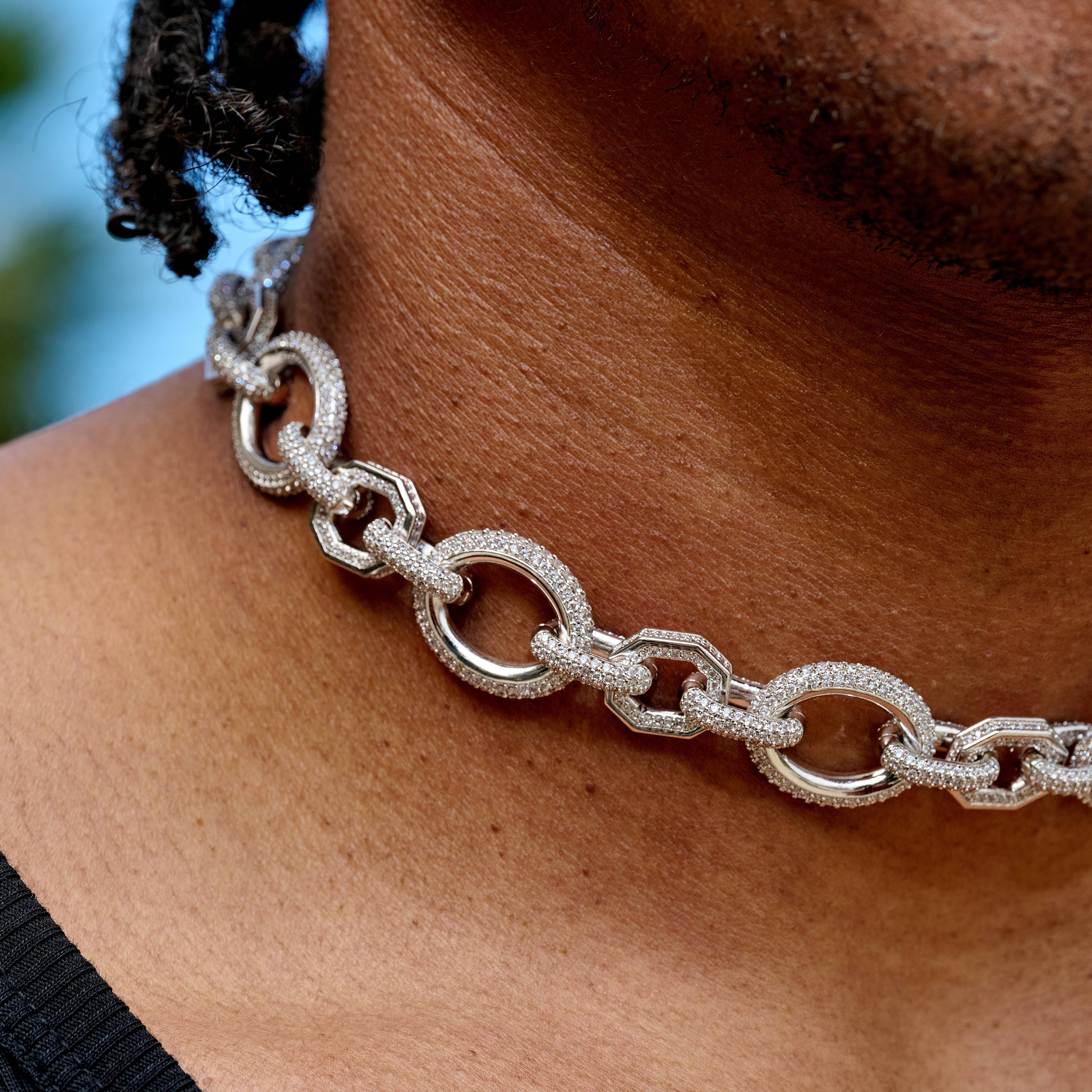 GLD Men Iced Loop Infinity Adjustable Chain in White Gold - 18 mm
