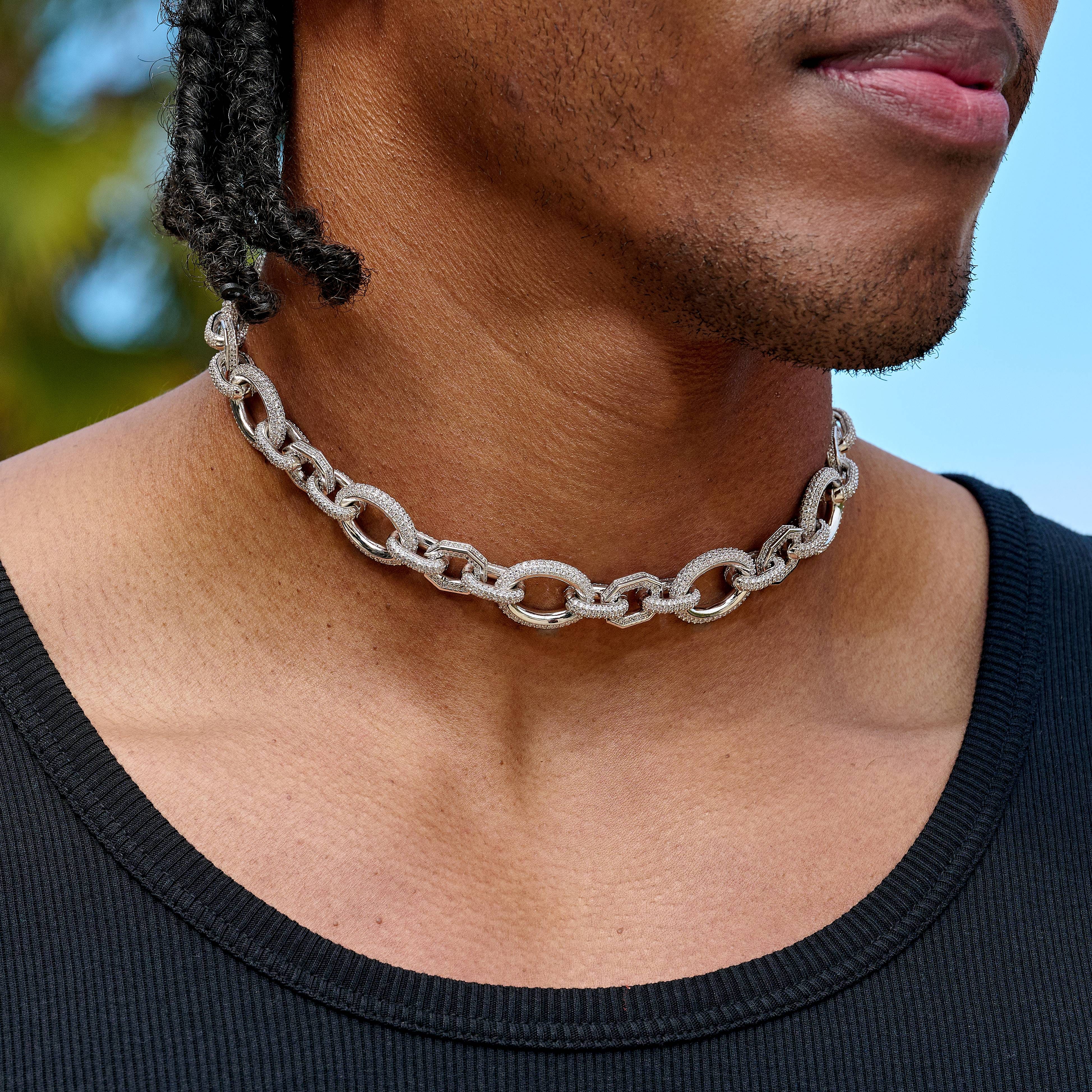 GLD Men Iced Loop Infinity Adjustable Chain in White Gold - 18 mm