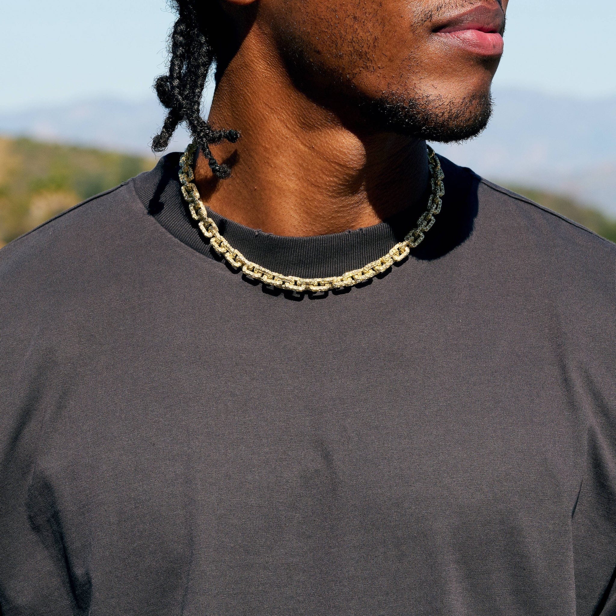 GLD Men GLD x Bloody Osiris Iced Canary Voronoi Link Chain in Yellow Gold