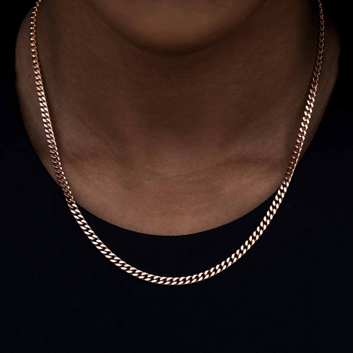 GLD Women 3 mm Micro Cuban Necklace in Rose Gold