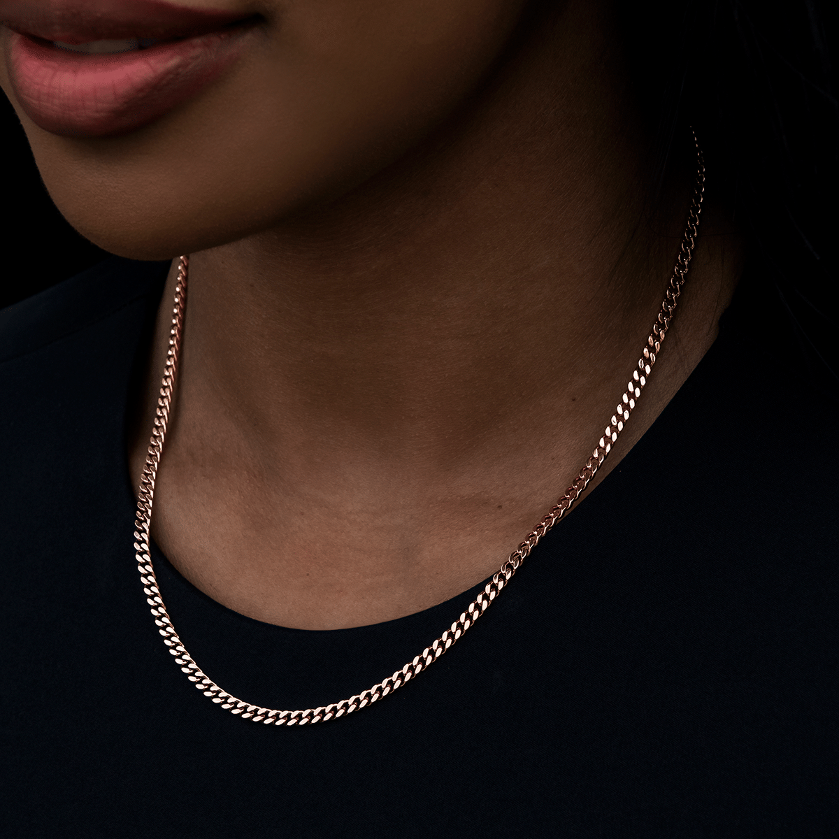 GLD Women 3 mm Micro Cuban Necklace in Rose Gold
