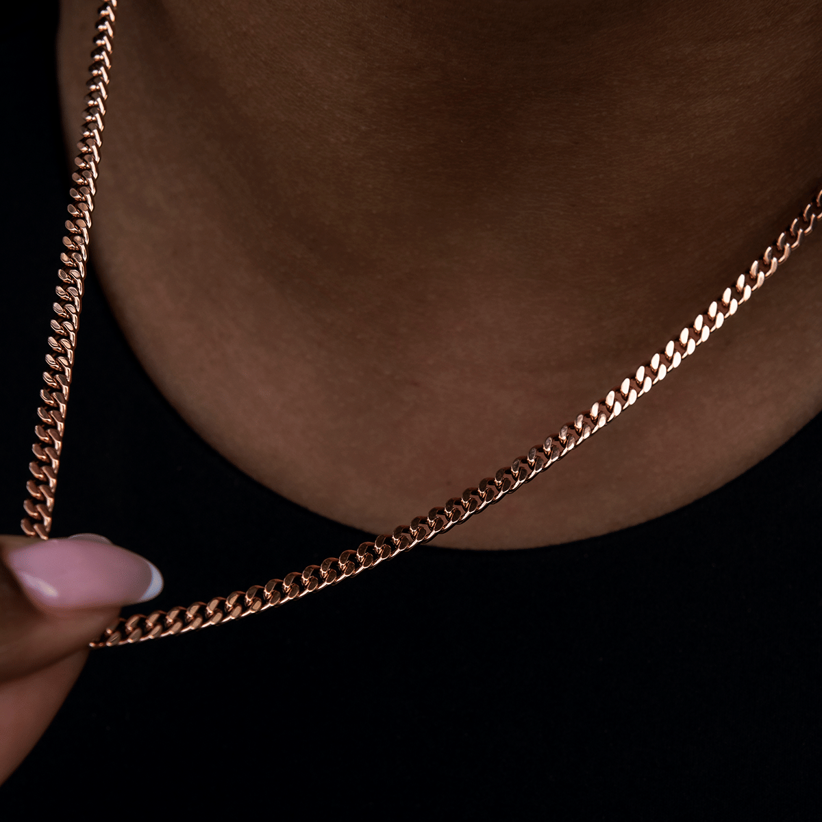 GLD Women 3 mm Micro Cuban Necklace in Rose Gold