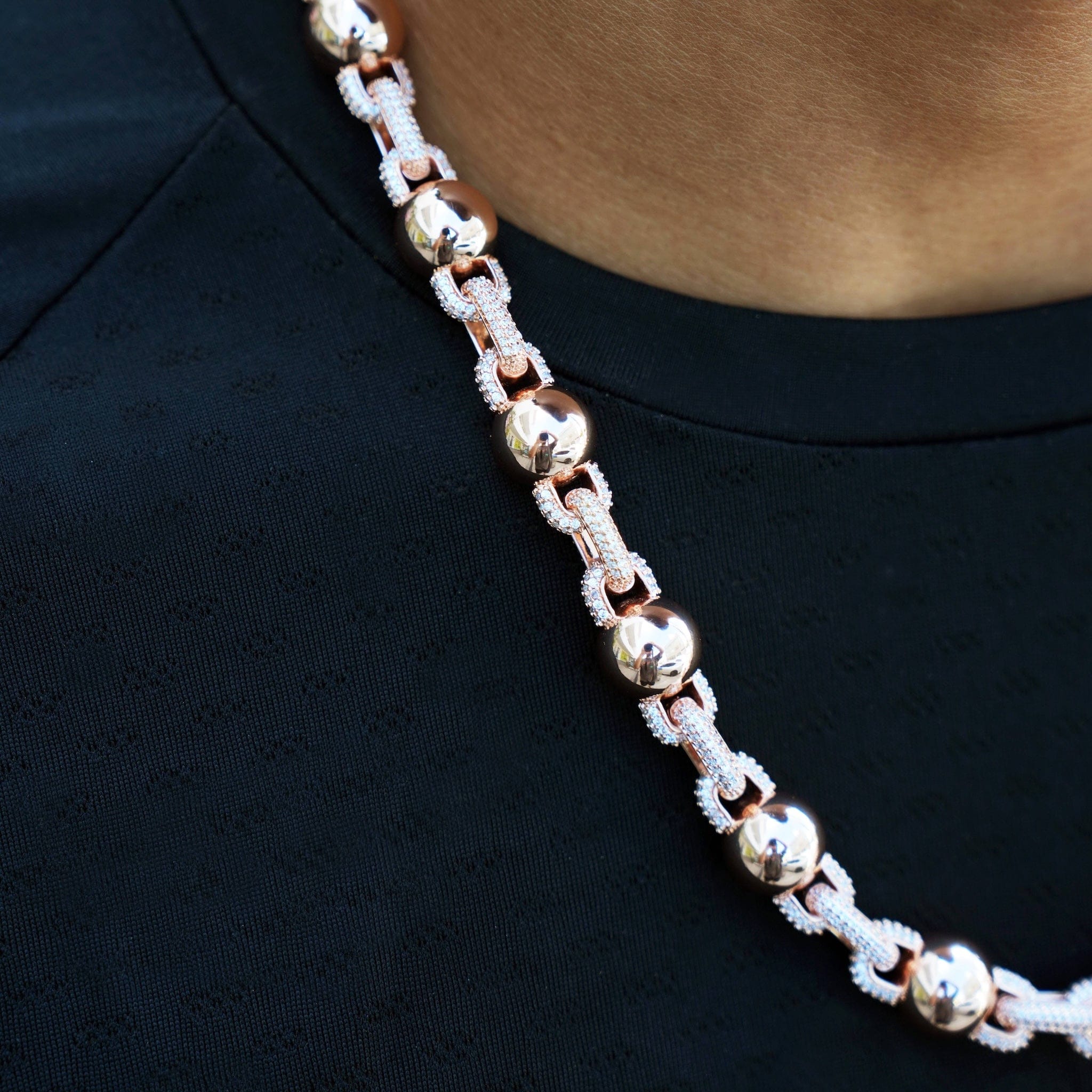 GLD Men Iced Plain Ball Chain in Rose Gold - 10 mm