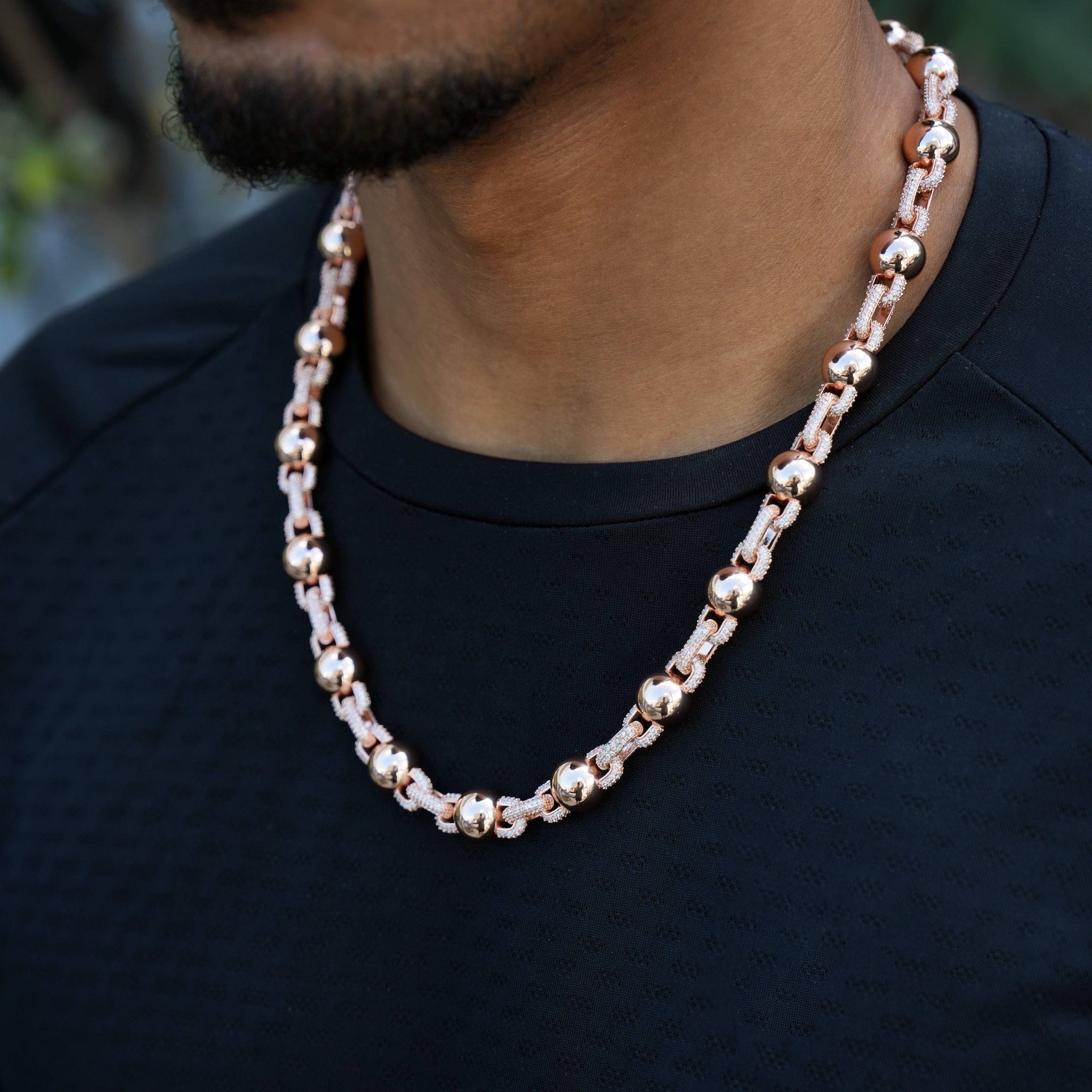 GLD Men Iced Plain Ball Chain in Rose Gold - 10 mm