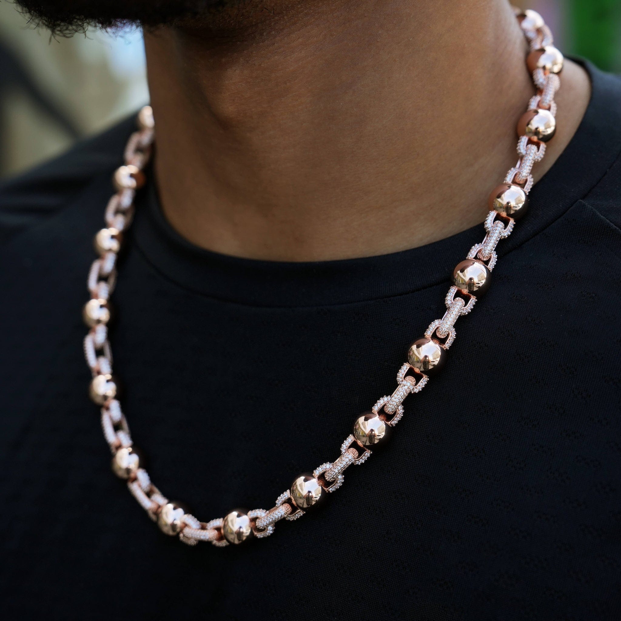 GLD Men Iced Plain Ball Chain in Rose Gold - 10 mm