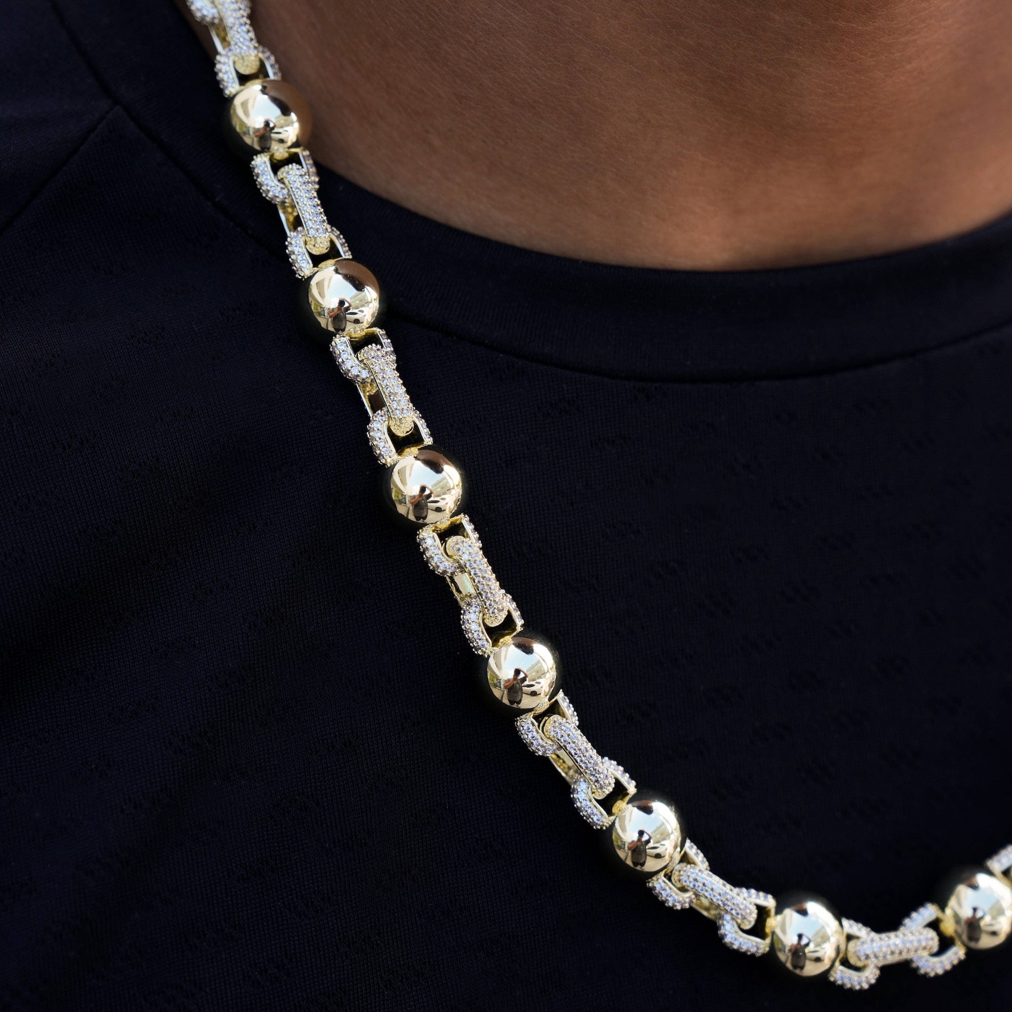 GLD Men Iced Plain Ball Chain in Yellow Gold - 10 mm