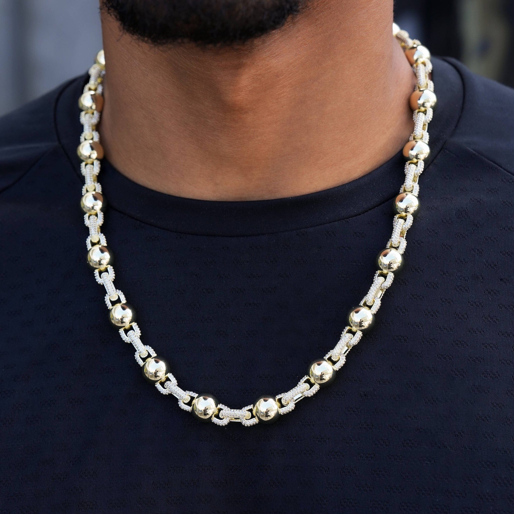 GLD Men Iced Plain Ball Chain in Yellow Gold - 10 mm
