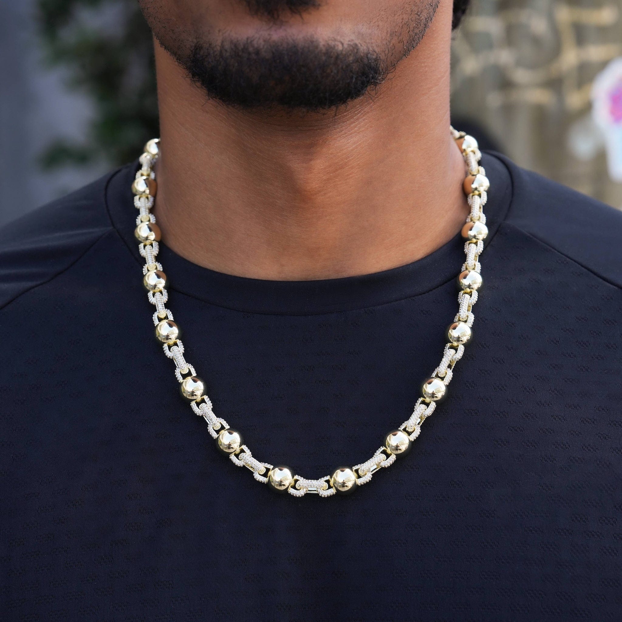 GLD Men Iced Plain Ball Chain in Yellow Gold - 10 mm